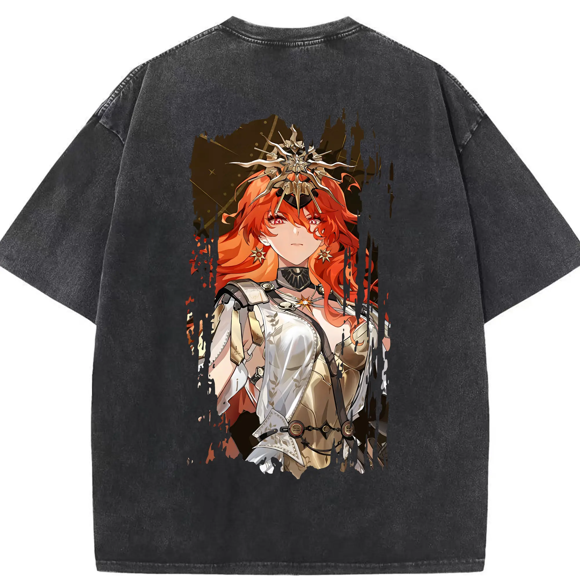 鳴潮 グッズ オーガスタ - 綿100％ ヴィンテージ風 半袖Tシャツ ・ 背面プリント ・ 柔らか肌触り ・ 通気性 快適 ・ スポーツ カジュアル 外出用