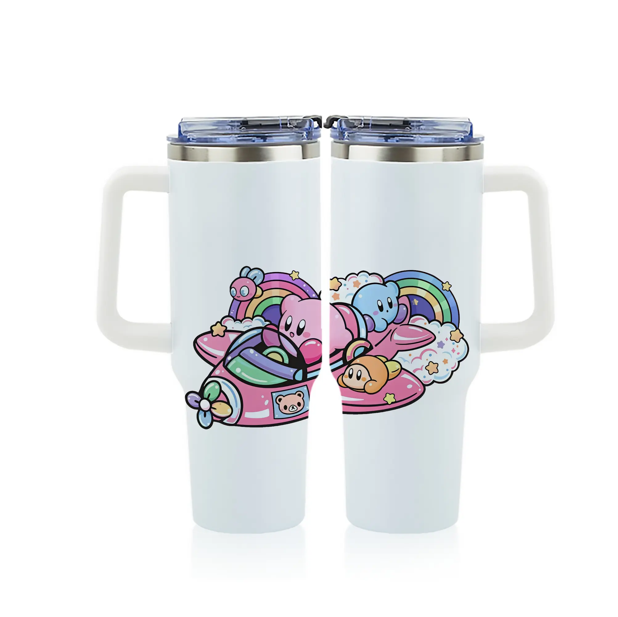 星のカービィ グッズ カービィ - 1200mL フルプリント車用タンブラー ・ 304ステンレス 内側 ・ 201ステンレス 外側 ・ 保温 保冷 ・ 通勤 ドライブ アウトドア用