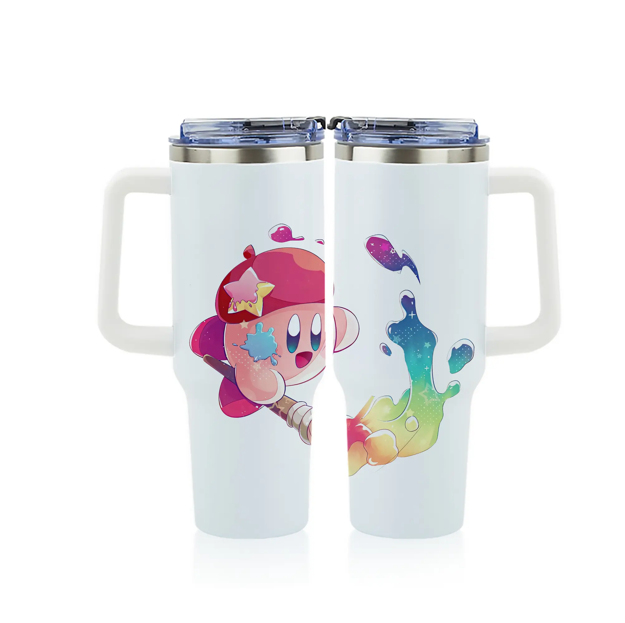 星のカービィ グッズ カービィ - 1200mL フルプリント車用タンブラー ・ 304ステンレス 内側 ・ 201ステンレス 外側 ・ 保温 保冷 ・ 通勤 ドライブ アウトドア用