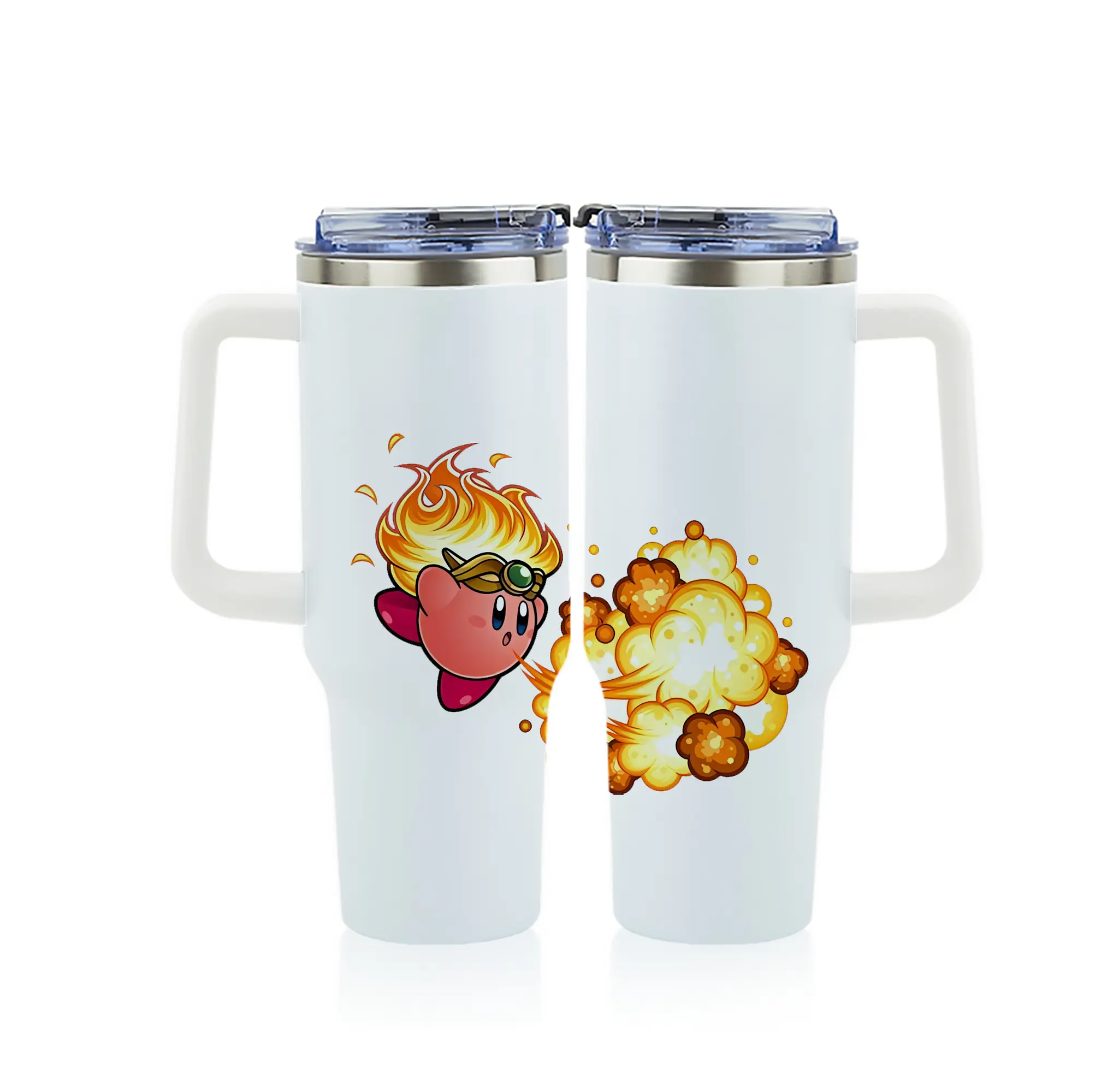 星のカービィ グッズ カービィ - 1200mL フルプリント車用タンブラー ・ 304ステンレス 内側 ・ 201ステンレス 外側 ・ 保温 保冷 ・ 通勤 ドライブ アウトドア用