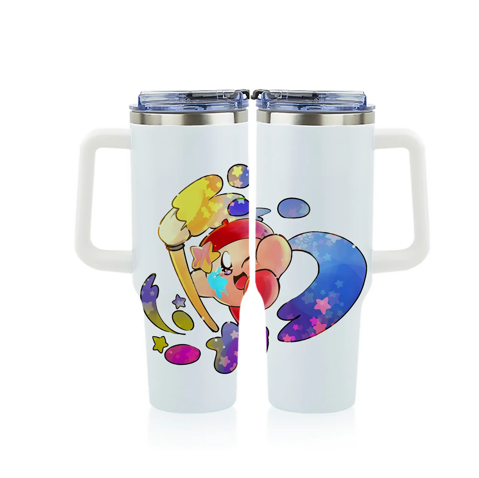 星のカービィ グッズ カービィ - 1200mL フルプリント車用タンブラー ・ 304ステンレス 内側 ・ 201ステンレス 外側 ・ 保温 保冷 ・ 通勤 ドライブ アウトドア用