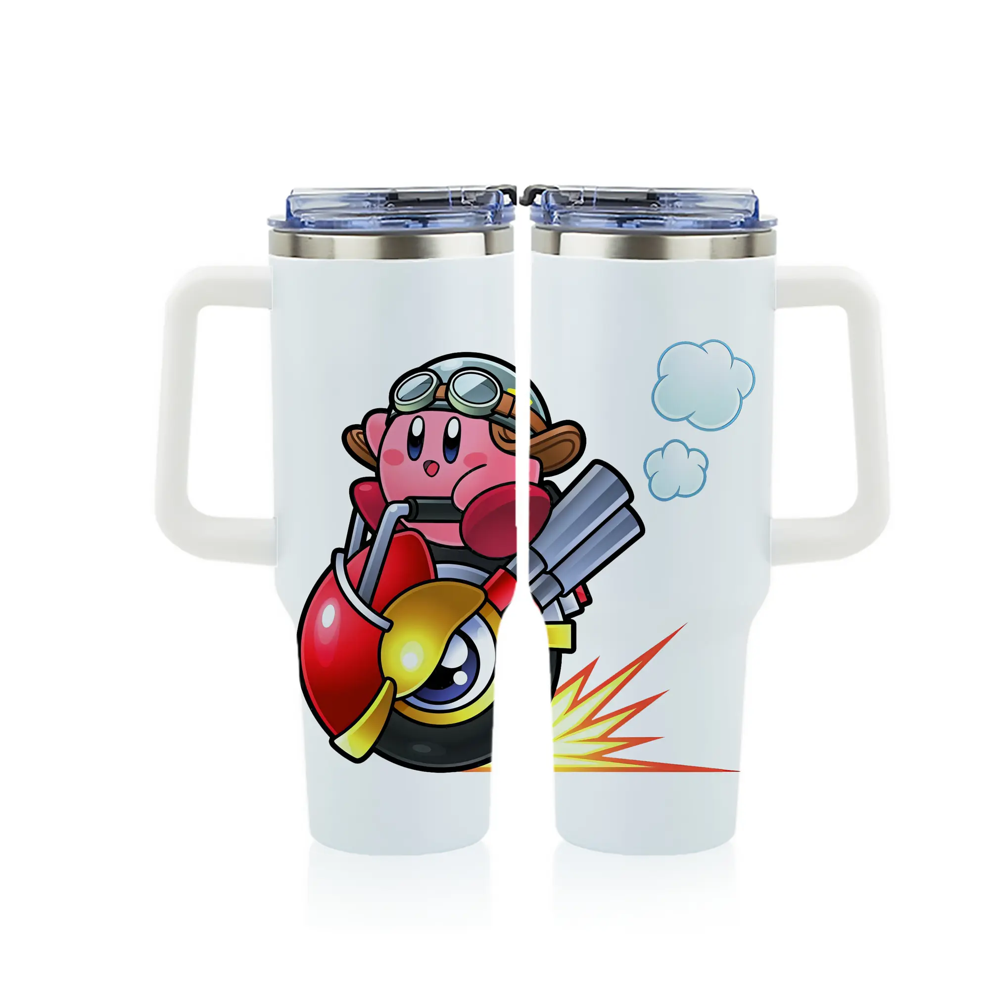 星のカービィ グッズ カービィ - 1200mL フルプリント車用タンブラー ・ 304ステンレス 内側 ・ 201ステンレス 外側 ・ 保温 保冷 ・ 通勤 ドライブ アウトドア用