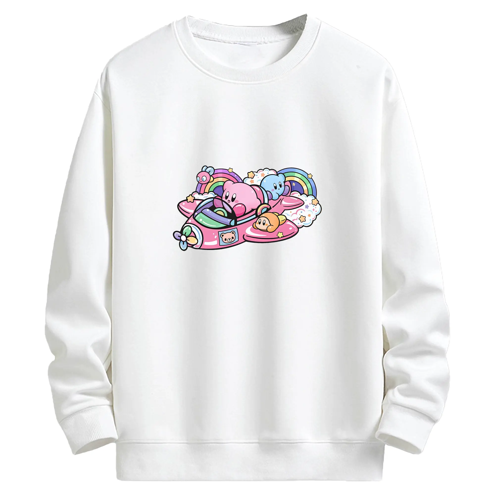 星のカービィ グッズ カービィ - キッズ クルーネックスウェットシャツ ・ フロントプリント ・ 綿80％ ポリエステル20％ ・ 快適 通学 スポーツ 日常使い お散歩用
