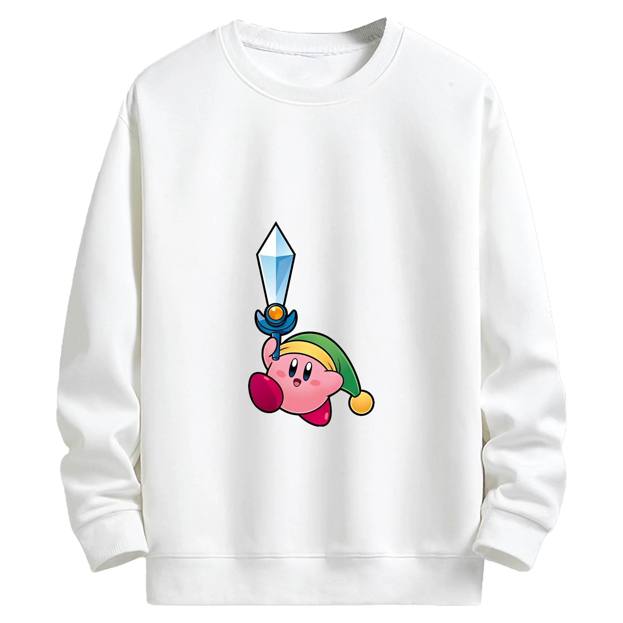 星のカービィ グッズ カービィ - キッズ クルーネックスウェットシャツ ・ フロントプリント ・ 綿80％ ポリエステル20％ ・ 快適 通学 スポーツ 日常使い お散歩用