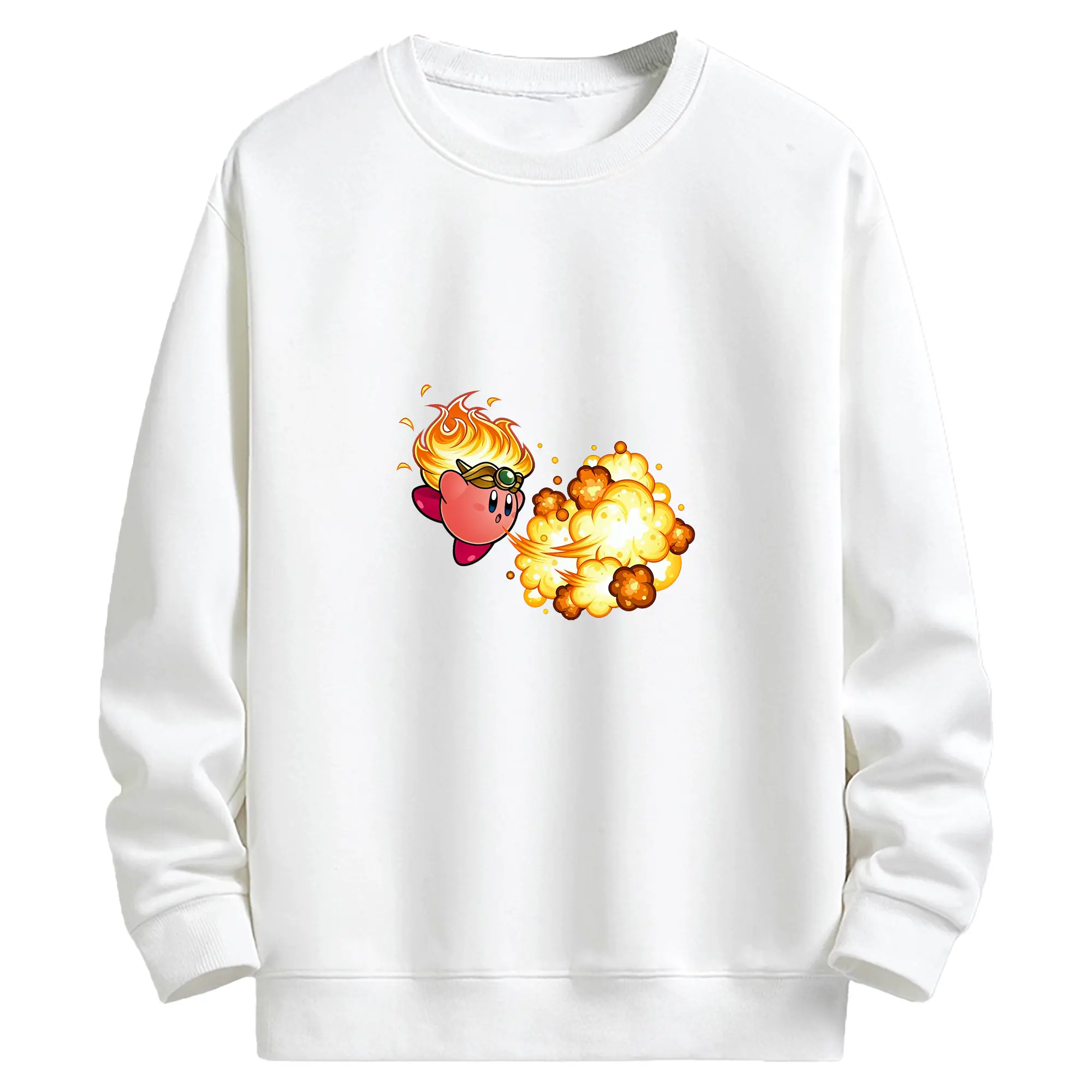 星のカービィ グッズ カービィ - キッズ クルーネックスウェットシャツ ・ フロントプリント ・ 綿80％ ポリエステル20％ ・ 快適 通学 スポーツ 日常使い お散歩用