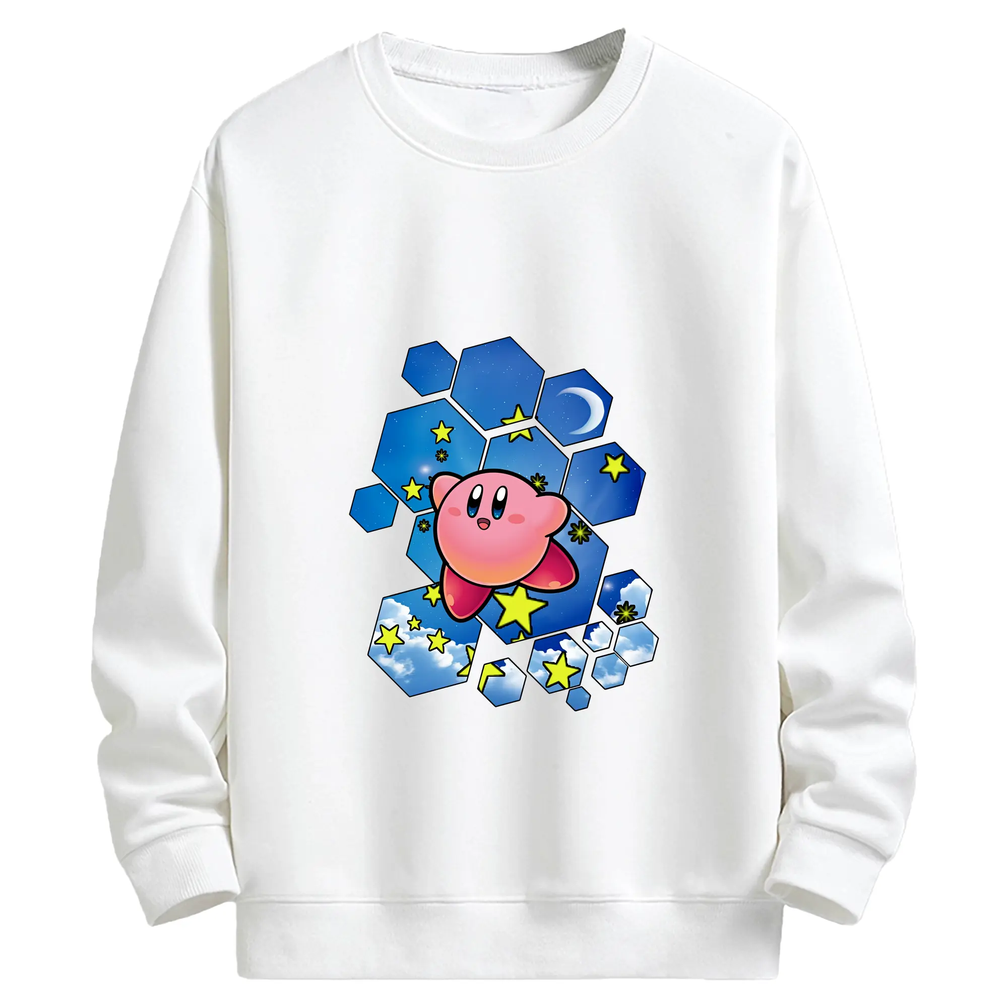 星のカービィ グッズ カービィ - キッズ クルーネックスウェットシャツ ・ フロントプリント ・ 綿80％ ポリエステル20％ ・ 快適 通学 スポーツ 日常使い お散歩用