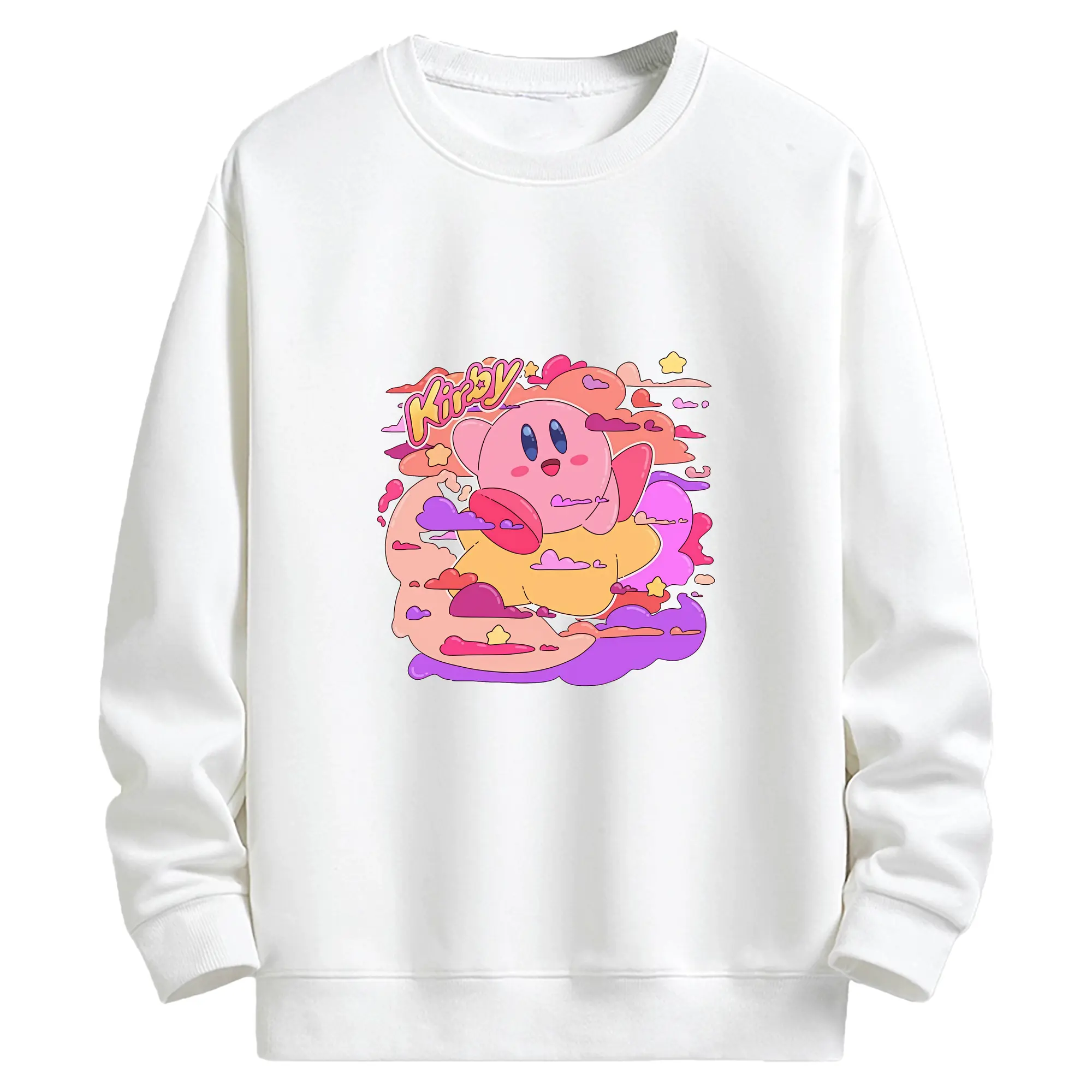 星のカービィ グッズ カービィ - キッズ クルーネックスウェットシャツ ・ フロントプリント ・ 綿80％ ポリエステル20％ ・ 快適 通学 スポーツ 日常使い お散歩用