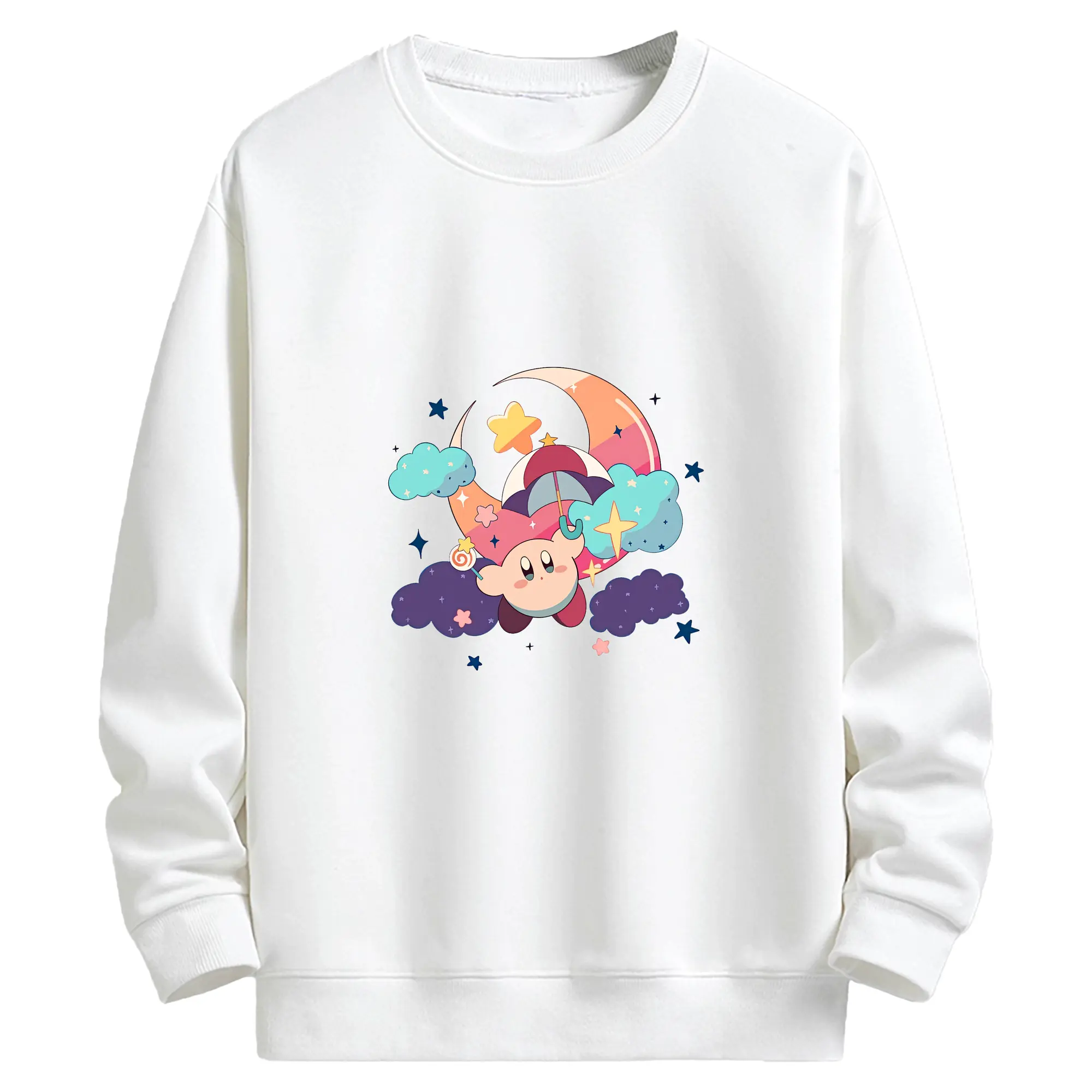 星のカービィ グッズ カービィ - キッズ クルーネックスウェットシャツ ・ フロントプリント ・ 綿80％ ポリエステル20％ ・ 快適 通学 スポーツ 日常使い お散歩用