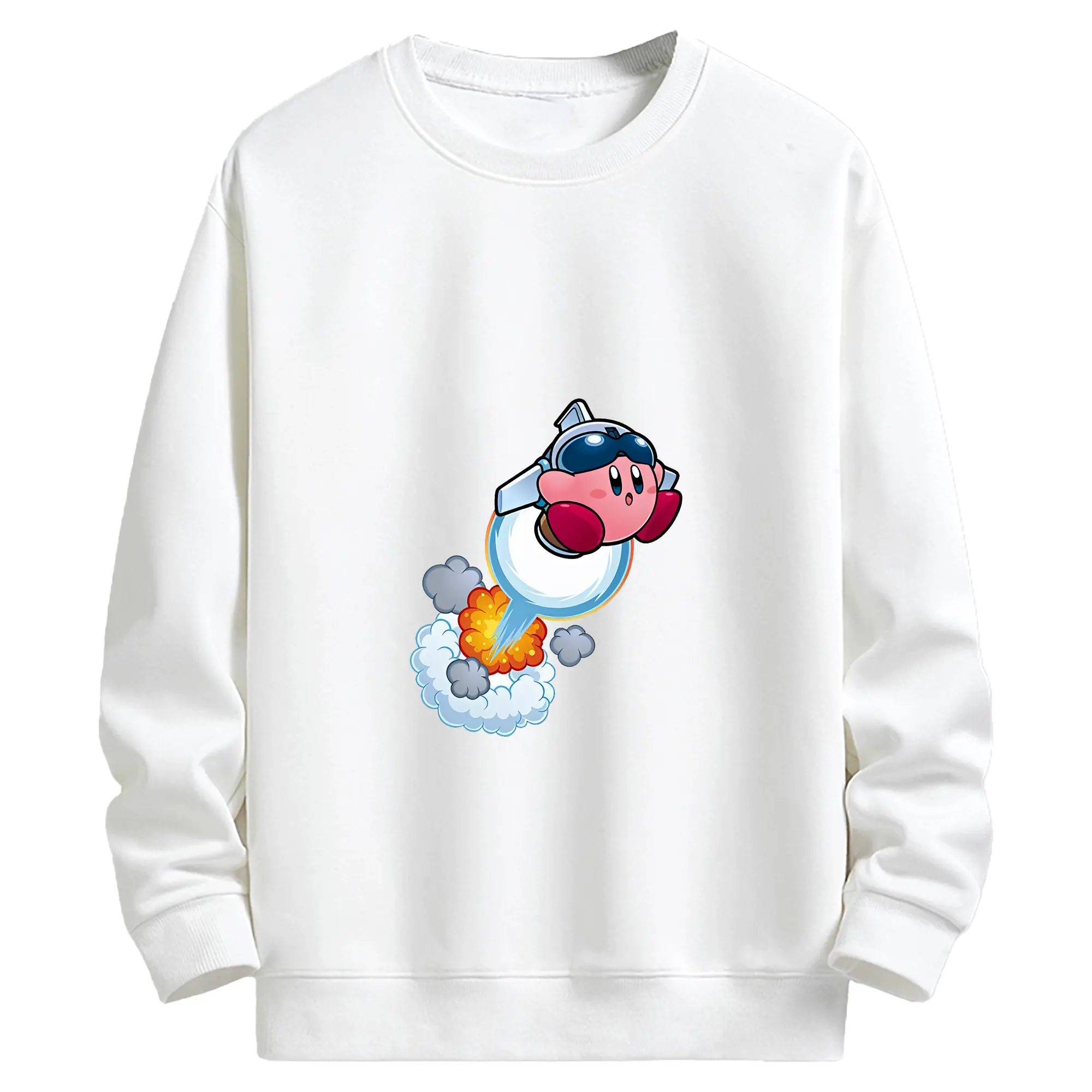 星のカービィ グッズ カービィ - キッズ クルーネックスウェットシャツ ・ フロントプリント ・ 綿80％ ポリエステル20％ ・ 快適 通学 スポーツ 日常使い お散歩用