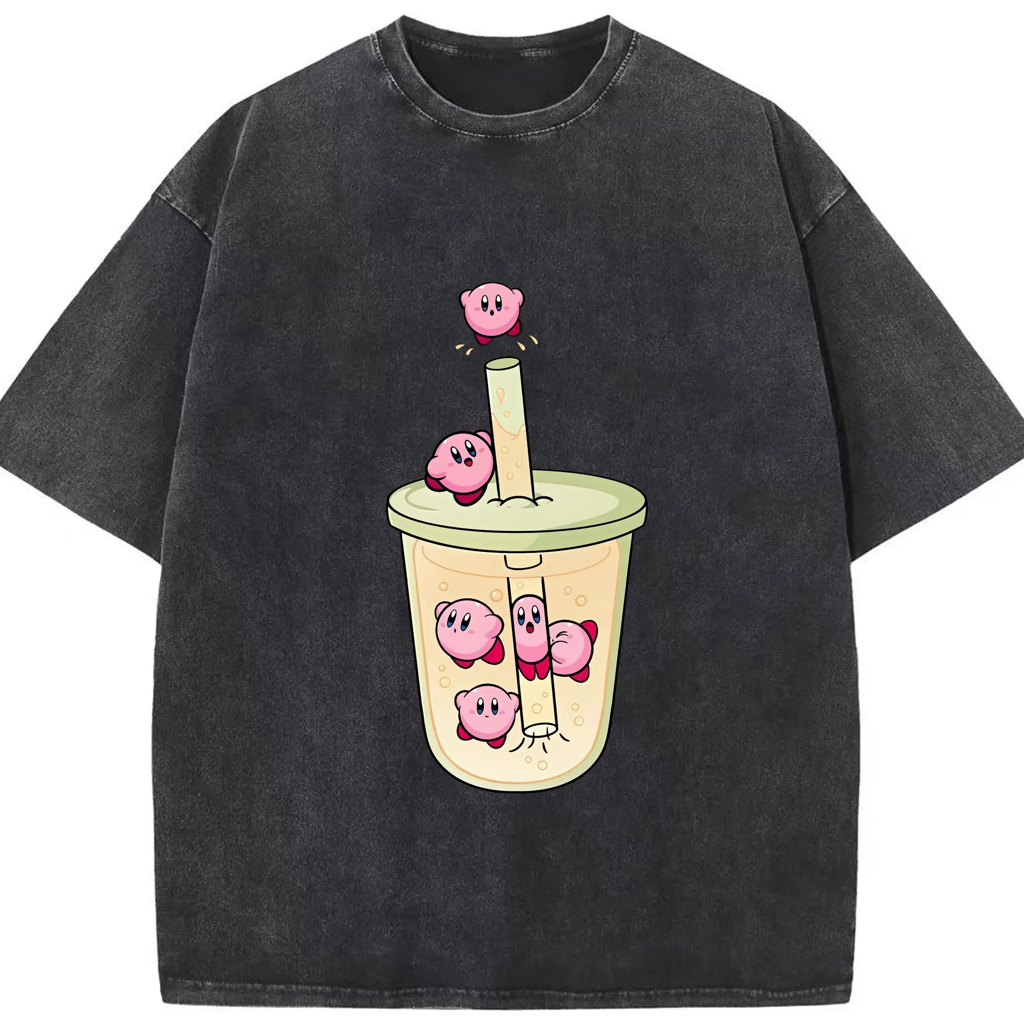 星のカービィ グッズ カービィ - 綿100％ ヴィンテージ風 半袖Tシャツ ・ フロントプリント ・ 柔らか肌触り ・ 通気性 快適 ・ スポーツ カジュアル 外出用