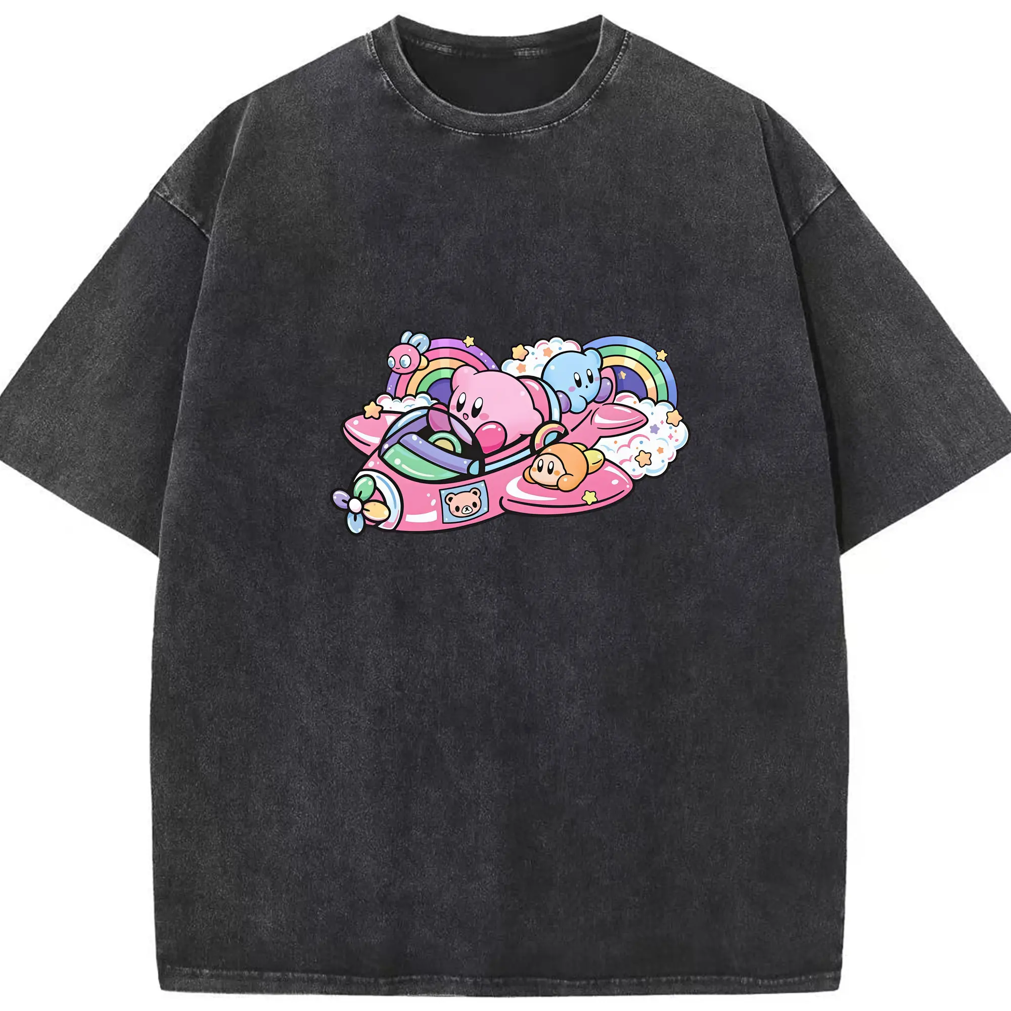 星のカービィ グッズ カービィ - 綿100％ ヴィンテージ風 半袖Tシャツ ・ フロントプリント ・ 柔らか肌触り ・ 通気性 快適 ・ スポーツ カジュアル 外出用