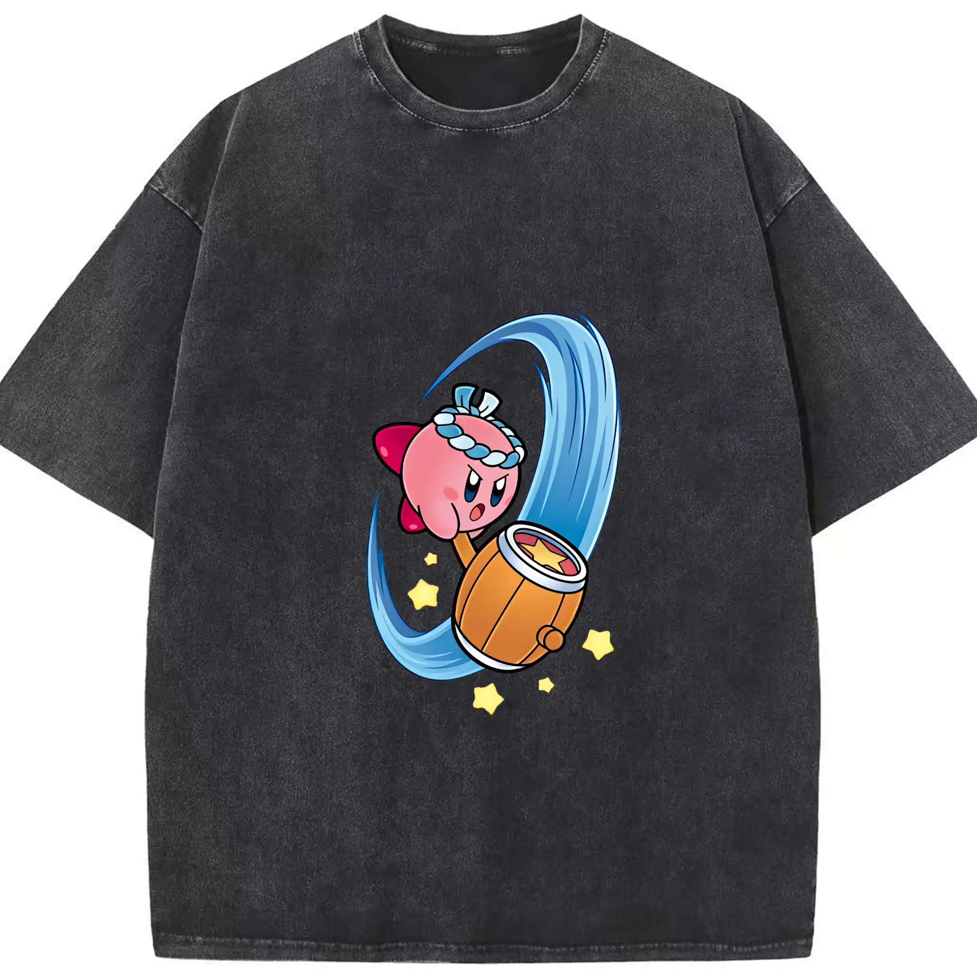 星のカービィ グッズ カービィ - 綿100％ ヴィンテージ風 半袖Tシャツ ・ フロントプリント ・ 柔らか肌触り ・ 通気性 快適 ・ スポーツ カジュアル 外出用