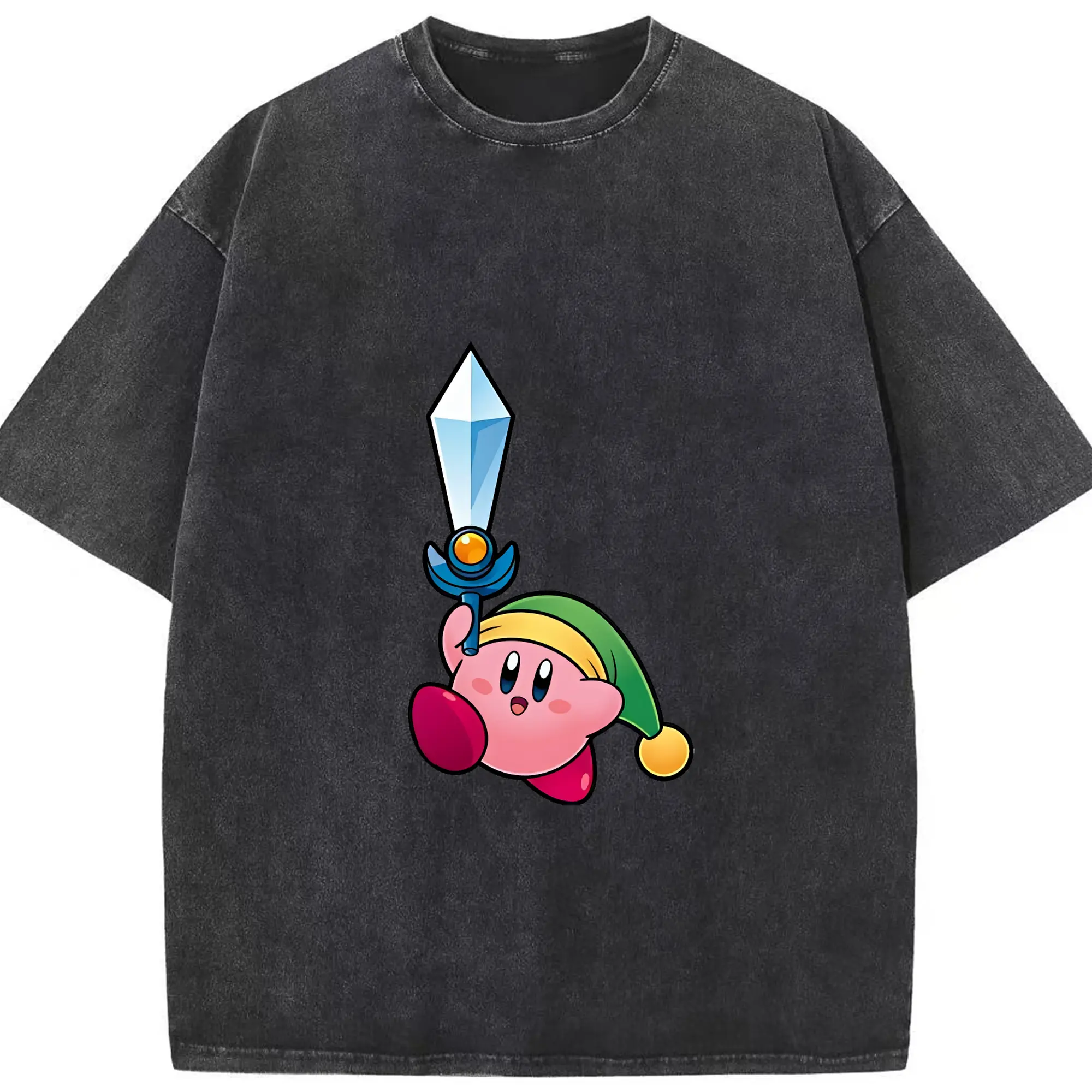 星のカービィ グッズ カービィ - 綿100％ ヴィンテージ風 半袖Tシャツ ・ フロントプリント ・ 柔らか肌触り ・ 通気性 快適 ・ スポーツ カジュアル 外出用