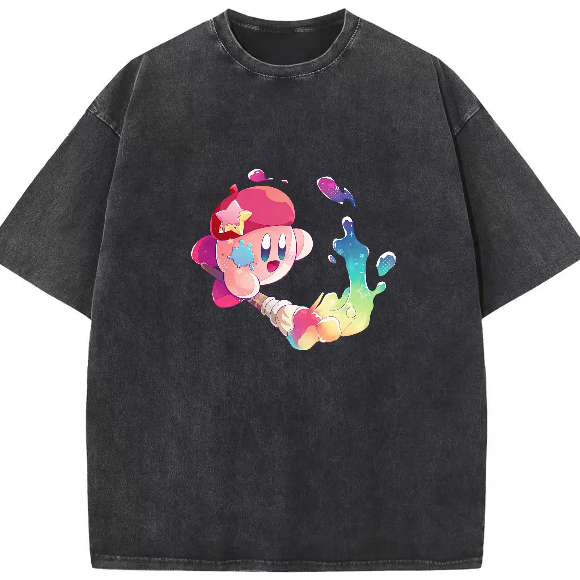 星のカービィ グッズ カービィ - 綿100％ ヴィンテージ風 半袖Tシャツ ・ フロントプリント ・ 柔らか肌触り ・ 通気性 快適 ・ スポーツ カジュアル 外出用