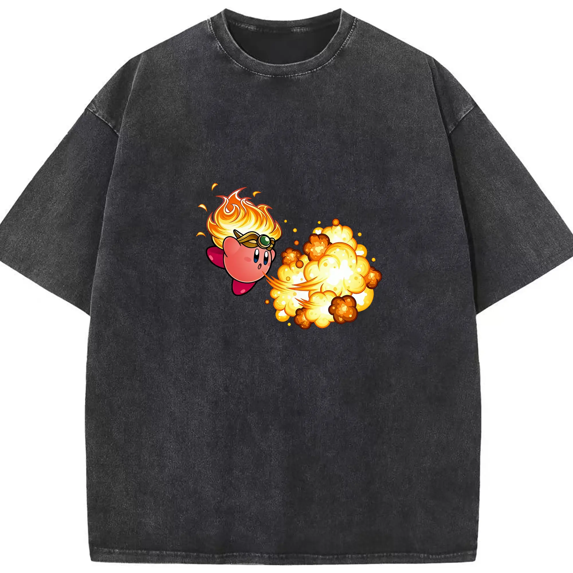 星のカービィ グッズ カービィ - 綿100％ ヴィンテージ風 半袖Tシャツ ・ フロントプリント ・ 柔らか肌触り ・ 通気性 快適 ・ スポーツ カジュアル 外出用