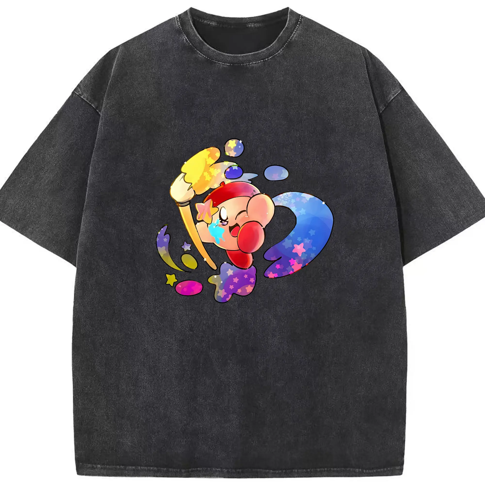 星のカービィ グッズ カービィ - 綿100％ ヴィンテージ風 半袖Tシャツ ・ フロントプリント ・ 柔らか肌触り ・ 通気性 快適 ・ スポーツ カジュアル 外出用
