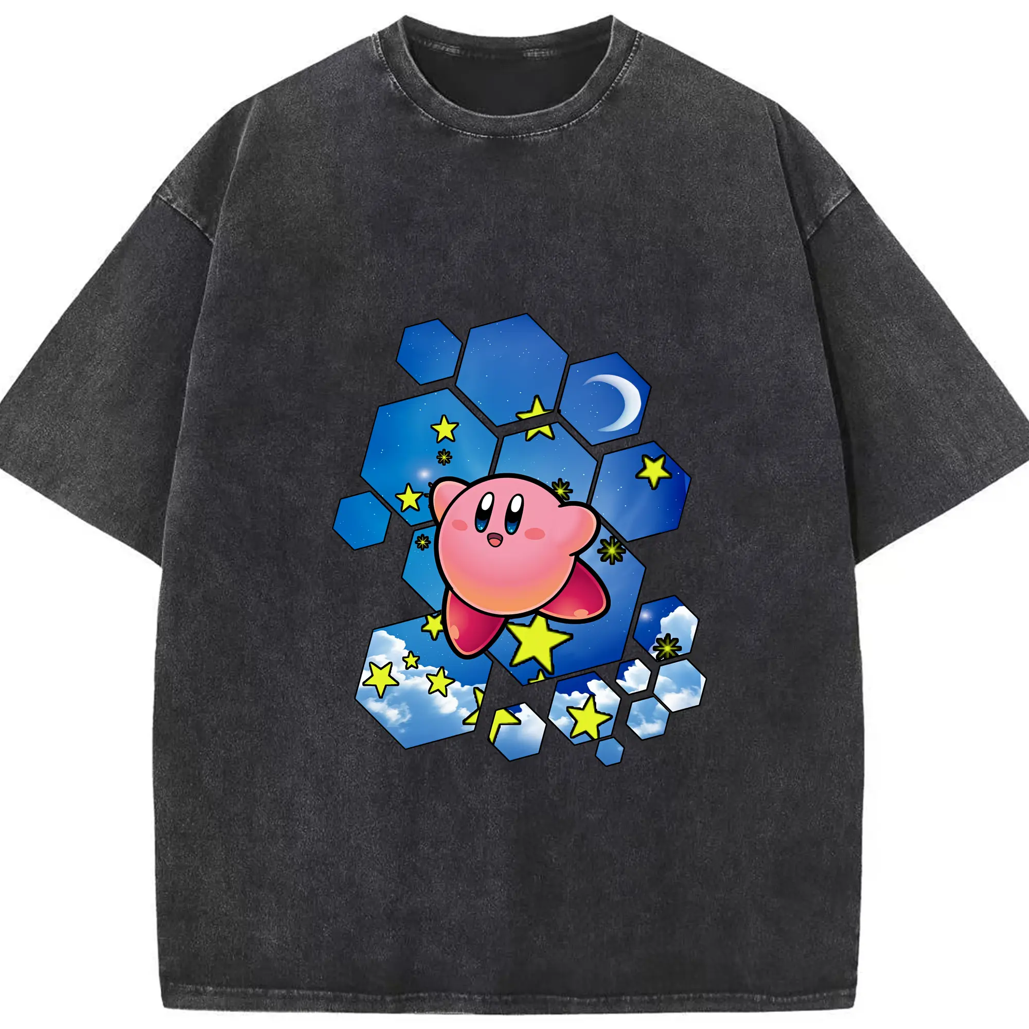 星のカービィ グッズ カービィ - 綿100％ ヴィンテージ風 半袖Tシャツ ・ フロントプリント ・ 柔らか肌触り ・ 通気性 快適 ・ スポーツ カジュアル 外出用