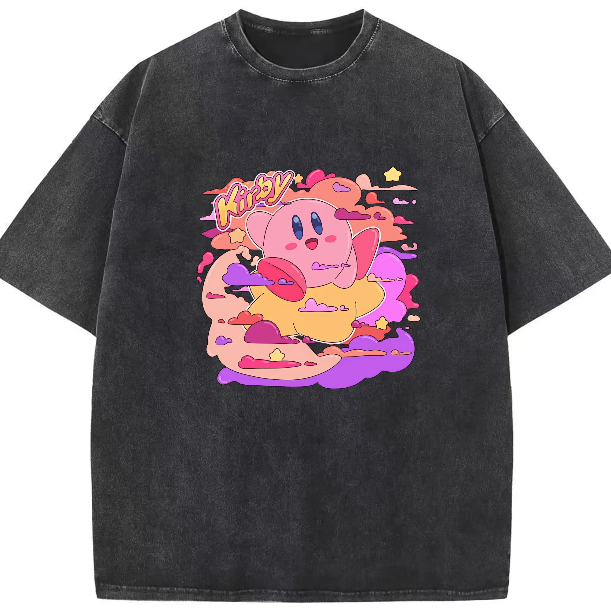 星のカービィ グッズ カービィ - 綿100％ ヴィンテージ風 半袖Tシャツ ・ フロントプリント ・ 柔らか肌触り ・ 通気性 快適 ・ スポーツ カジュアル 外出用