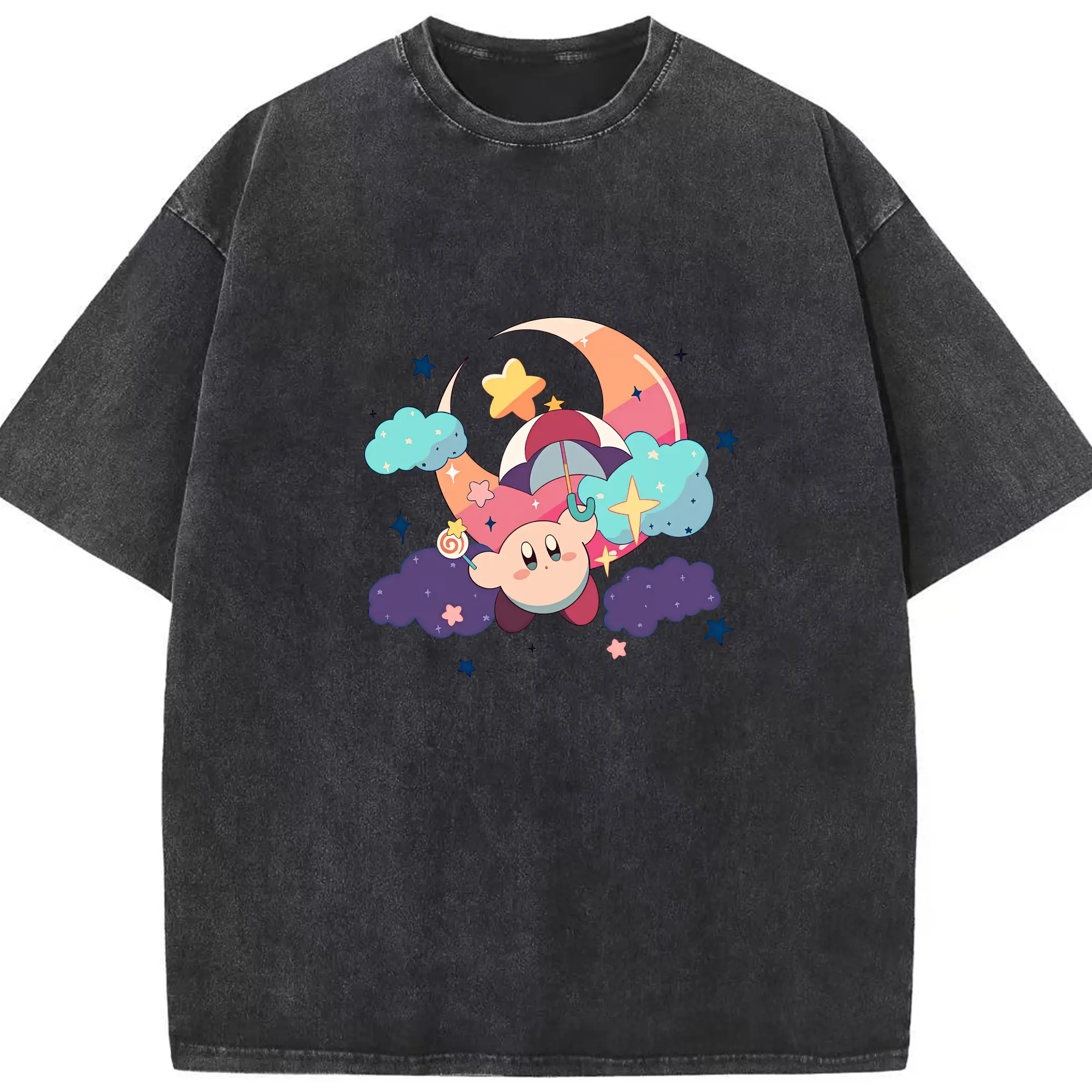 星のカービィ グッズ カービィ - 綿100％ ヴィンテージ風 半袖Tシャツ ・ フロントプリント ・ 柔らか肌触り ・ 通気性 快適 ・ スポーツ カジュアル 外出用