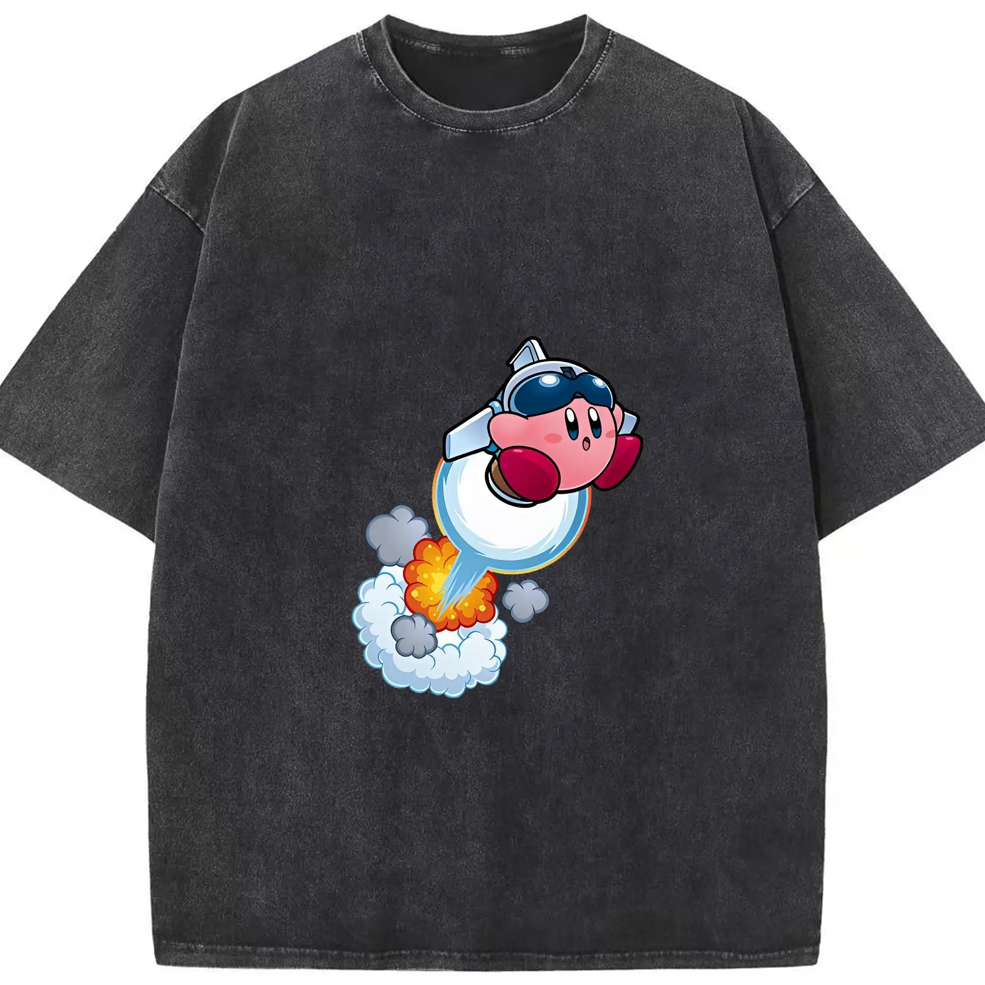 星のカービィ グッズ カービィ - 綿100％ ヴィンテージ風 半袖Tシャツ ・ フロントプリント ・ 柔らか肌触り ・ 通気性 快適 ・ スポーツ カジュアル 外出用