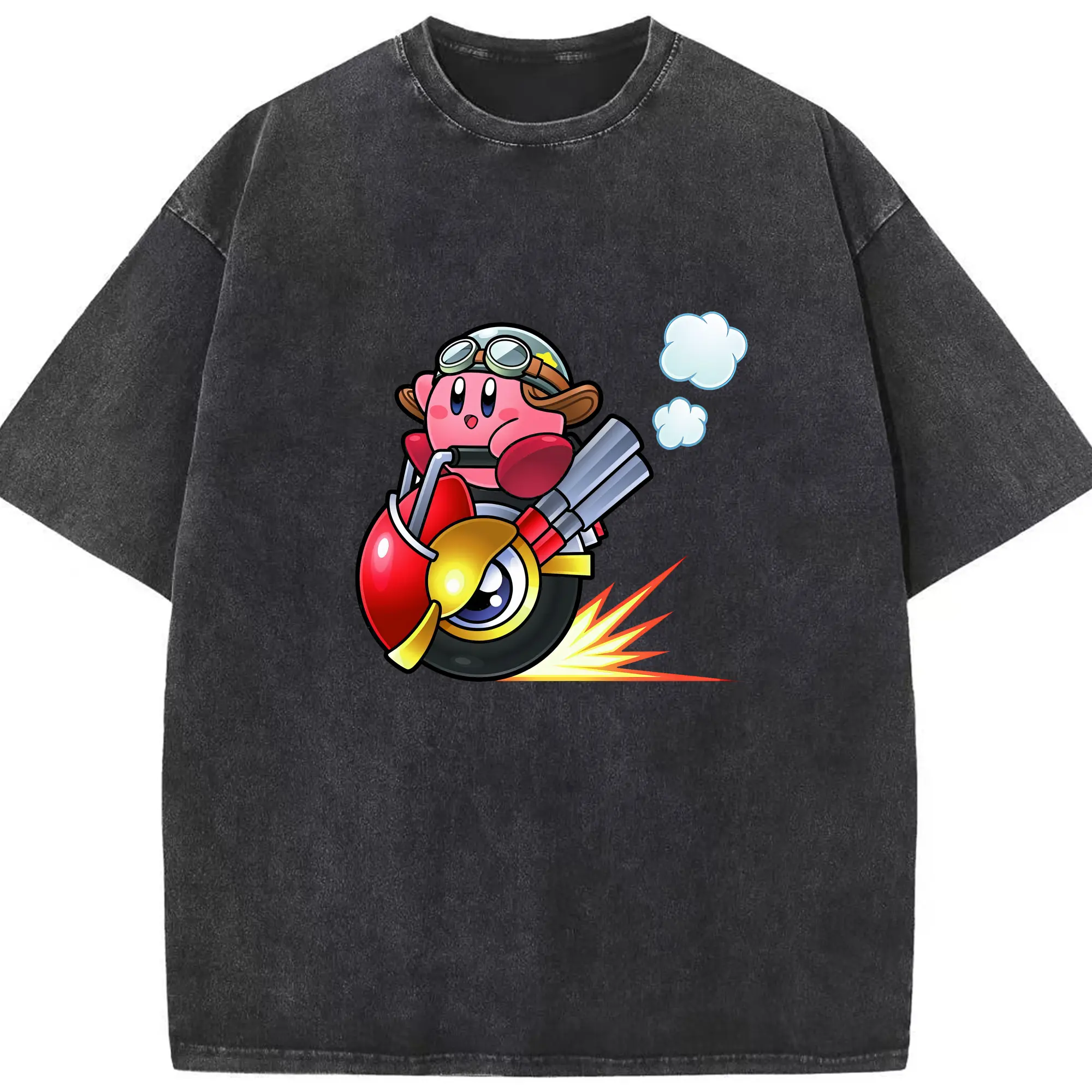 星のカービィ グッズ カービィ - 綿100％ ヴィンテージ風 半袖Tシャツ ・ フロントプリント ・ 柔らか肌触り ・ 通気性 快適 ・ スポーツ カジュアル 外出用