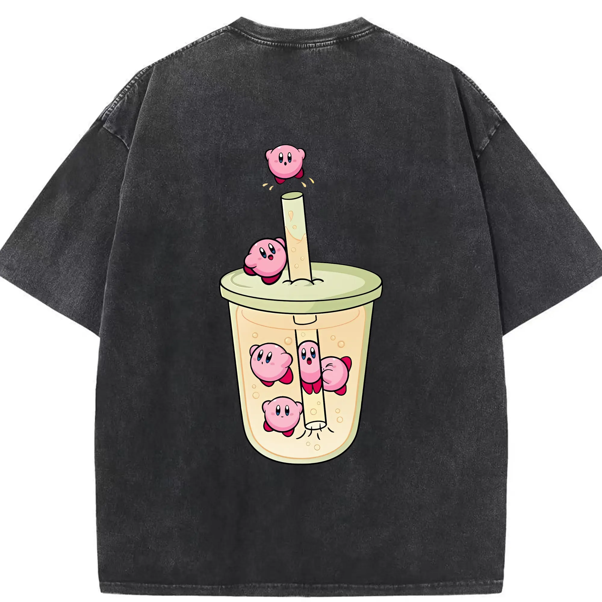 星のカービィ グッズ カービィ - 綿100％ ヴィンテージ風 半袖Tシャツ ・ 背面プリント ・ 柔らか肌触り ・ 通気性 快適 ・ スポーツ カジュアル 外出用