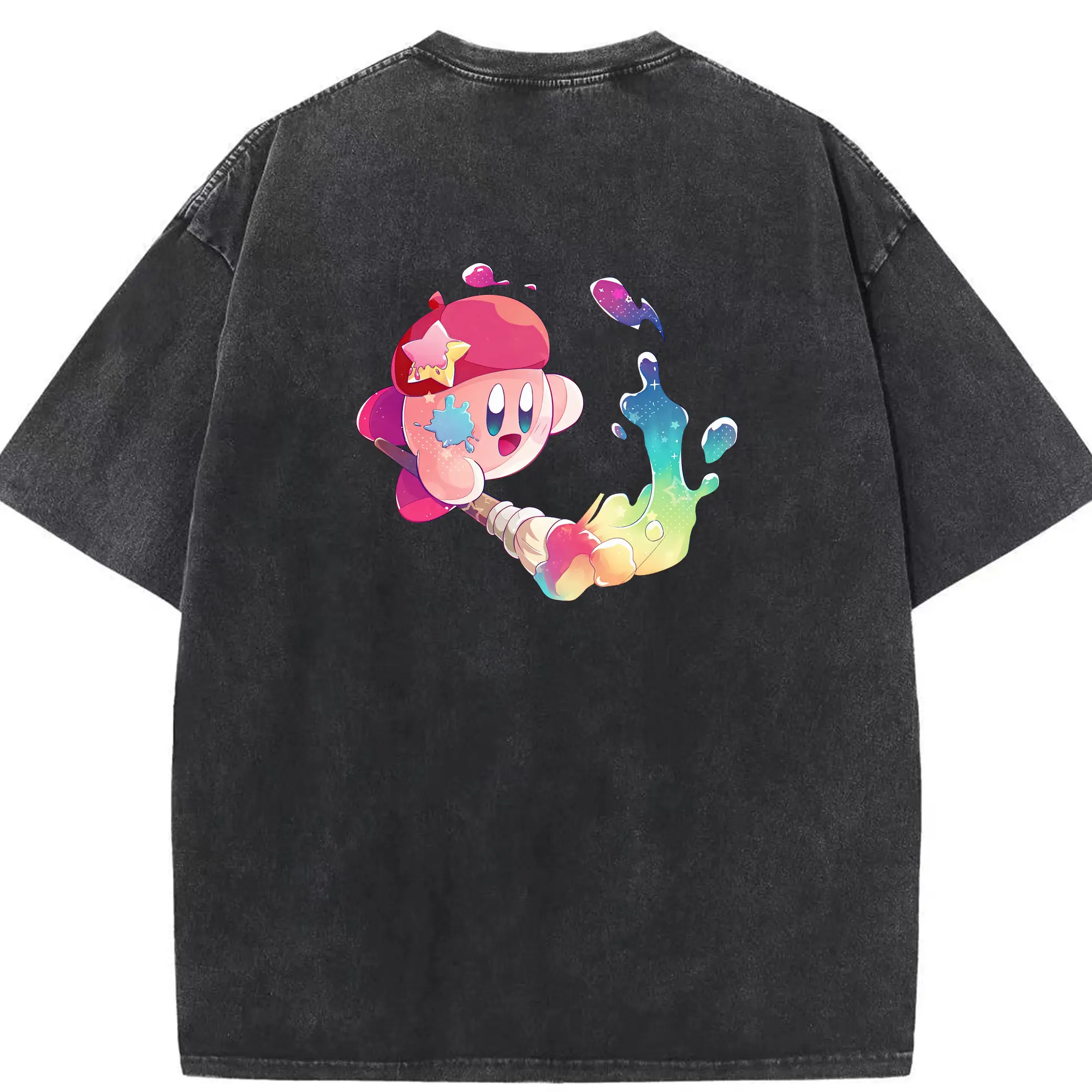 星のカービィ グッズ カービィ - 綿100％ ヴィンテージ風 半袖Tシャツ ・ 背面プリント ・ 柔らか肌触り ・ 通気性 快適 ・ スポーツ カジュアル 外出用