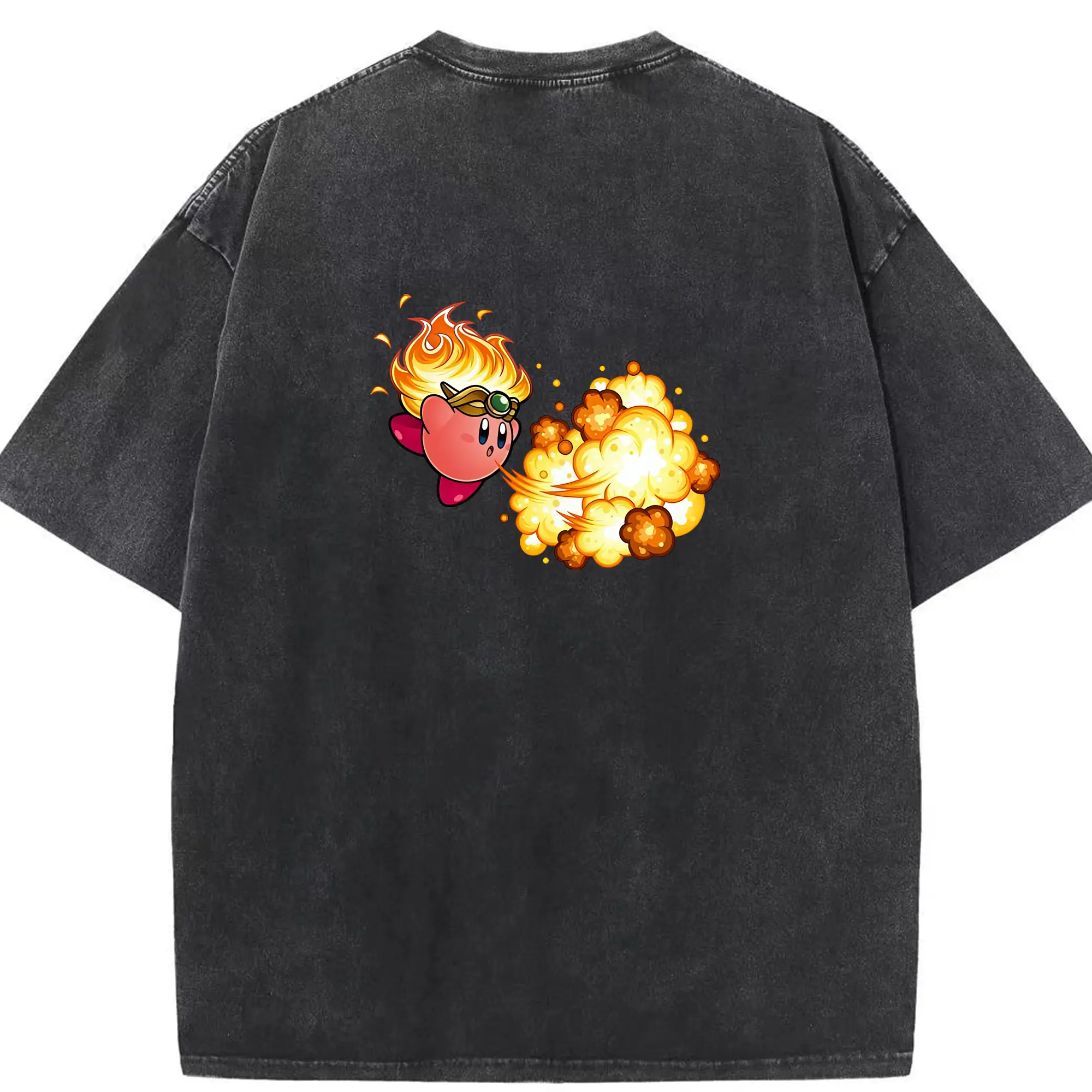 星のカービィ グッズ カービィ - 綿100％ ヴィンテージ風 半袖Tシャツ ・ 背面プリント ・ 柔らか肌触り ・ 通気性 快適 ・ スポーツ カジュアル 外出用