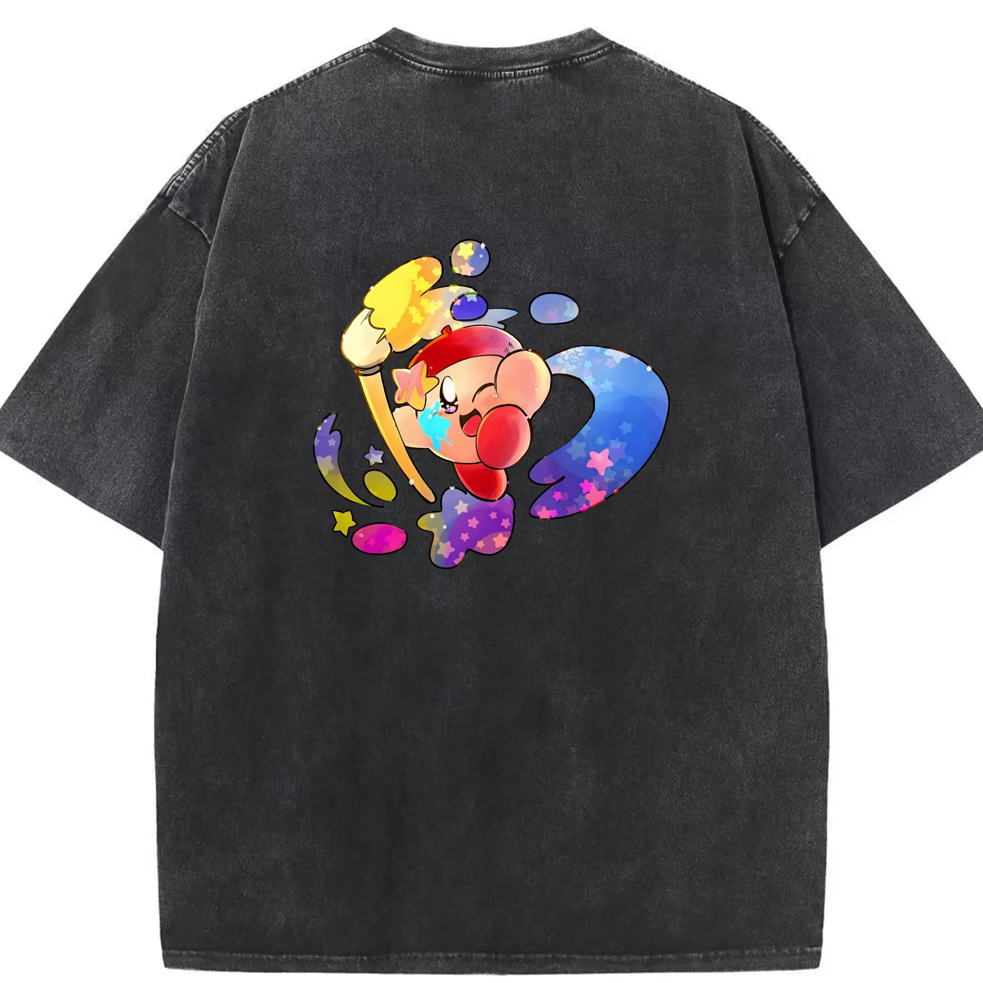 星のカービィ グッズ カービィ - 綿100％ ヴィンテージ風 半袖Tシャツ ・ 背面プリント ・ 柔らか肌触り ・ 通気性 快適 ・ スポーツ カジュアル 外出用
