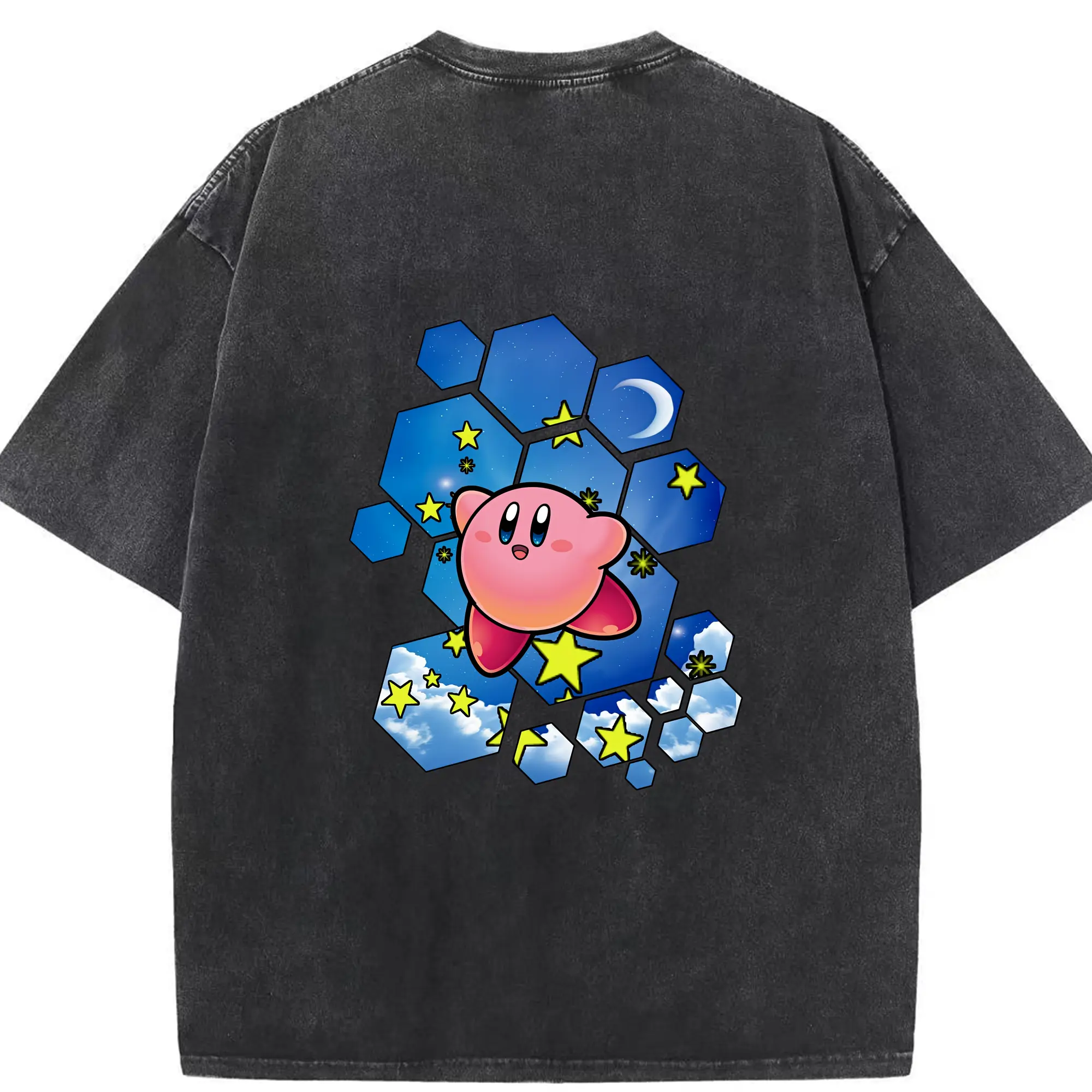 星のカービィ グッズ カービィ - 綿100％ ヴィンテージ風 半袖Tシャツ ・ 背面プリント ・ 柔らか肌触り ・ 通気性 快適 ・ スポーツ カジュアル 外出用