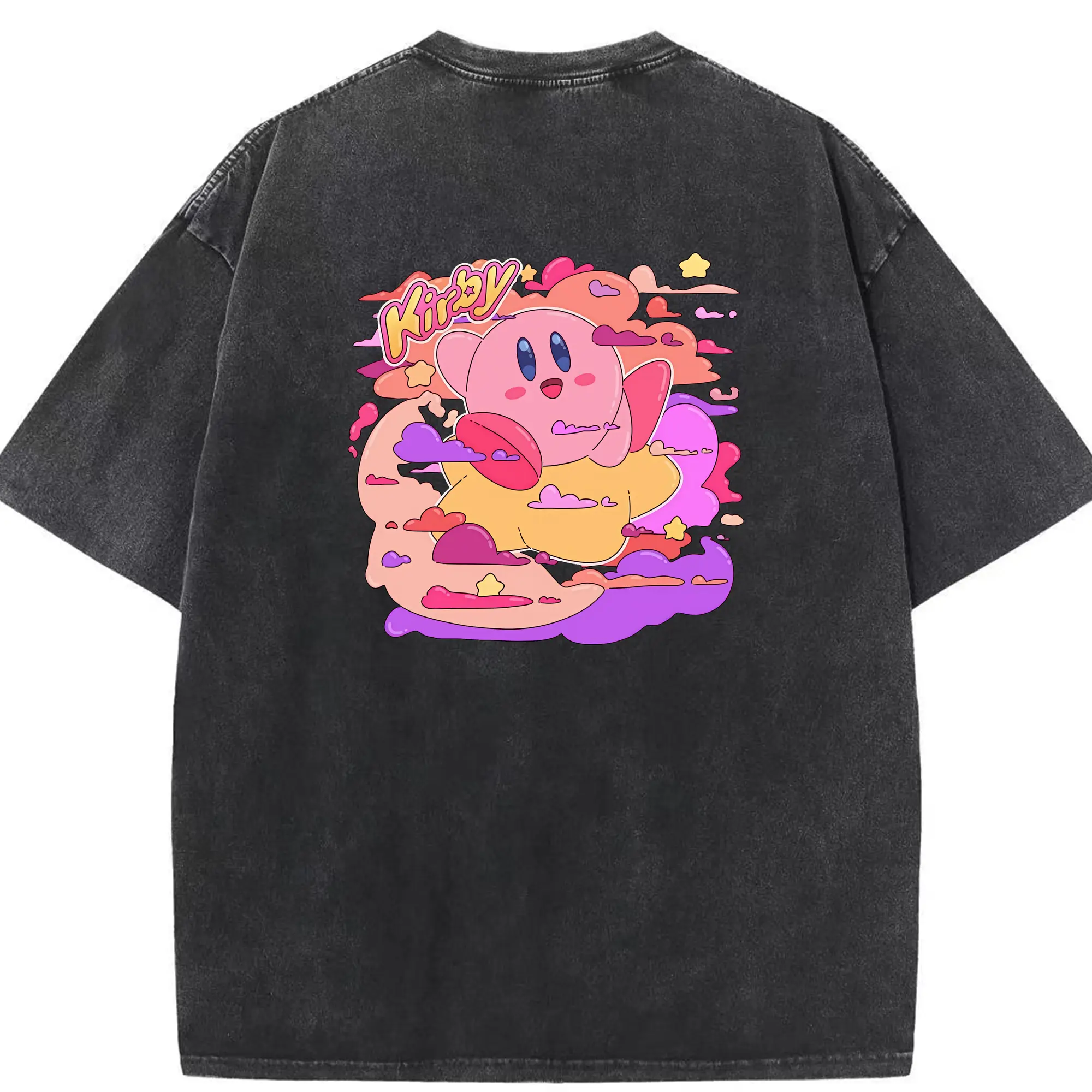 星のカービィ グッズ カービィ - 綿100％ ヴィンテージ風 半袖Tシャツ ・ 背面プリント ・ 柔らか肌触り ・ 通気性 快適 ・ スポーツ カジュアル 外出用