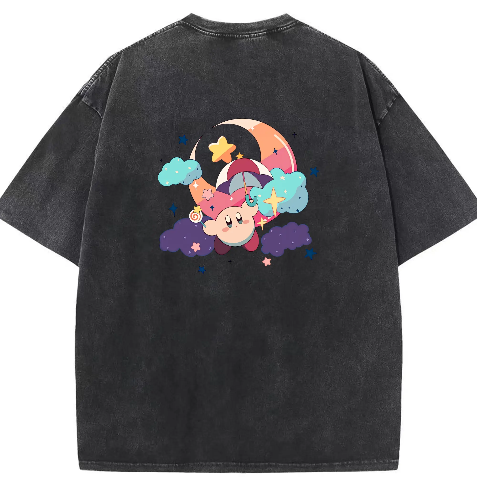 星のカービィ グッズ カービィ - 綿100％ ヴィンテージ風 半袖Tシャツ ・ 背面プリント ・ 柔らか肌触り ・ 通気性 快適 ・ スポーツ カジュアル 外出用