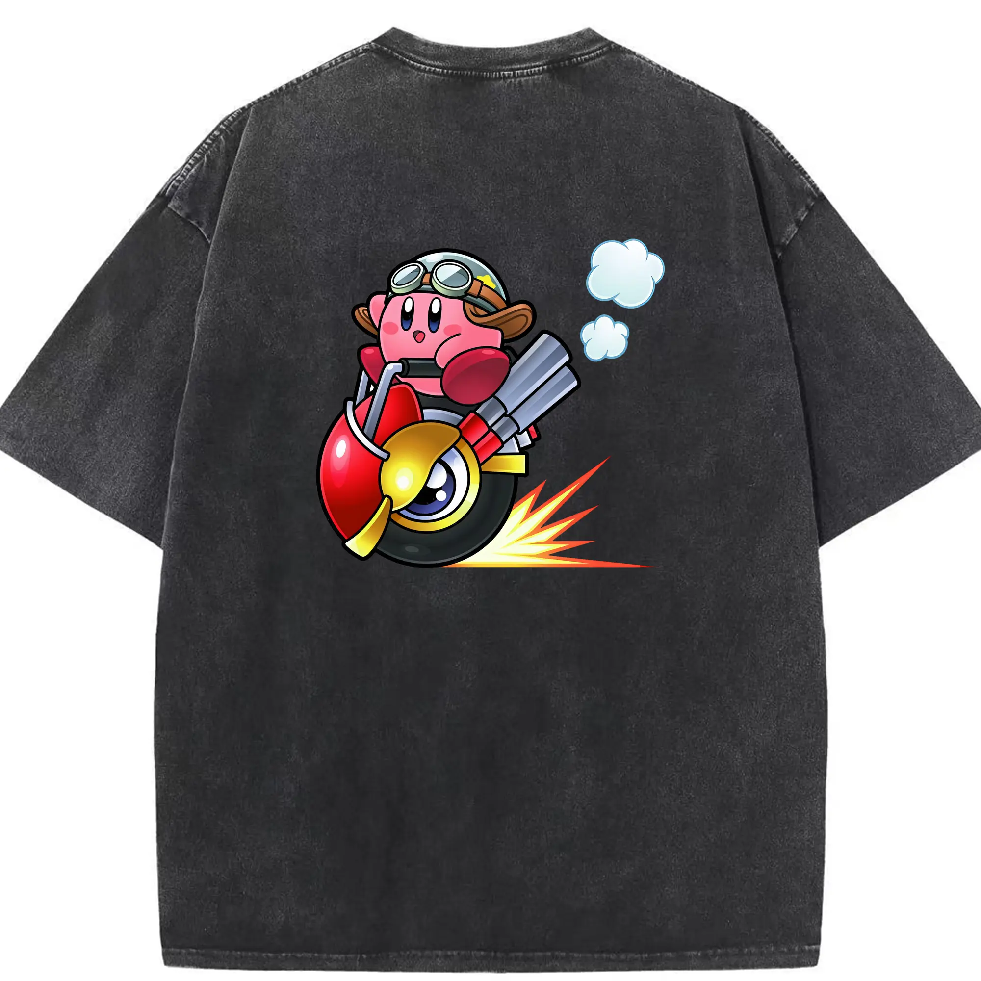 星のカービィ グッズ カービィ - 綿100％ ヴィンテージ風 半袖Tシャツ ・ 背面プリント ・ 柔らか肌触り ・ 通気性 快適 ・ スポーツ カジュアル 外出用