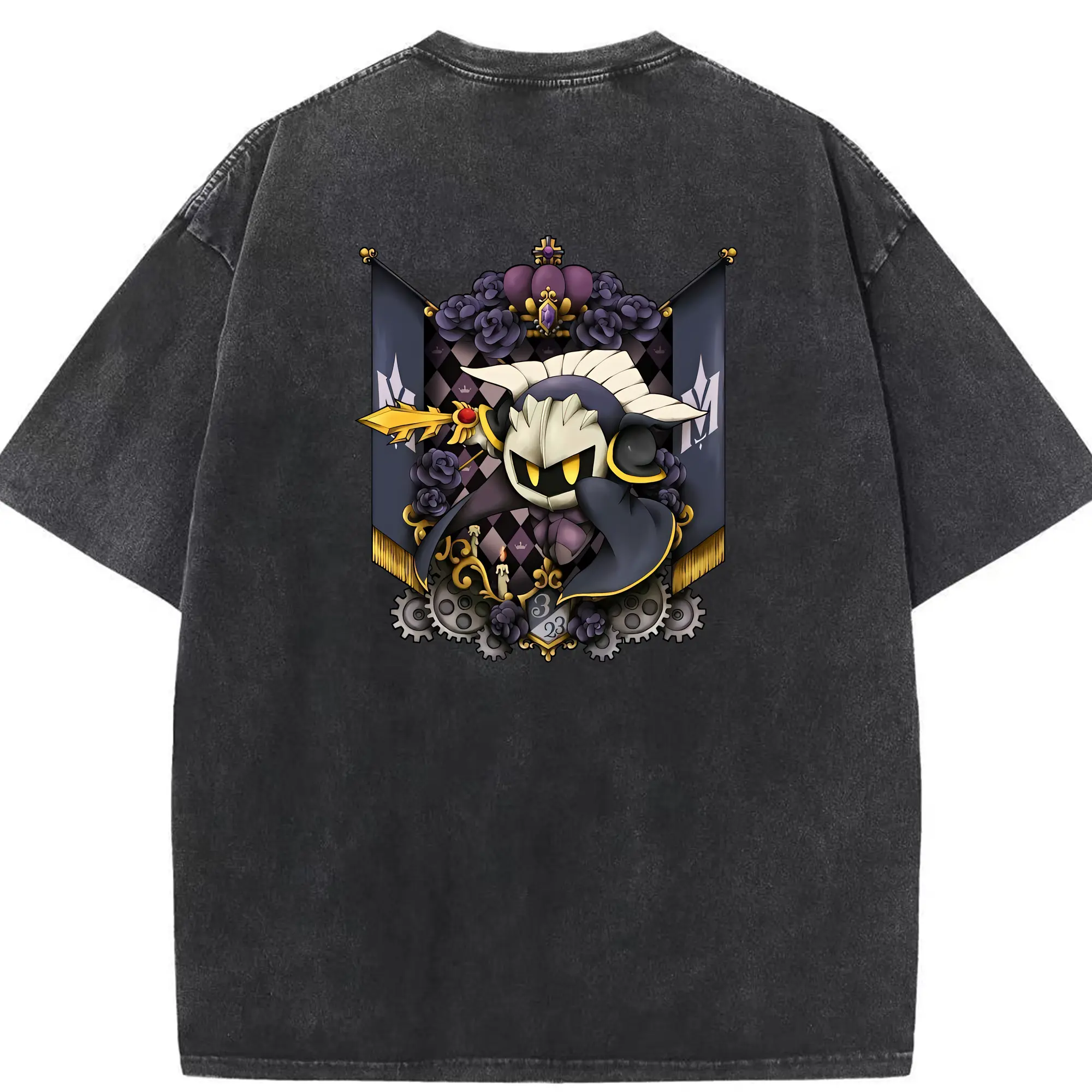 星のカービィ グッズ メタナイト - 綿100％ ヴィンテージ風 半袖Tシャツ ・ 背面プリント ・ 柔らか肌触り ・ 通気性 快適 ・ スポーツ カジュアル 外出用