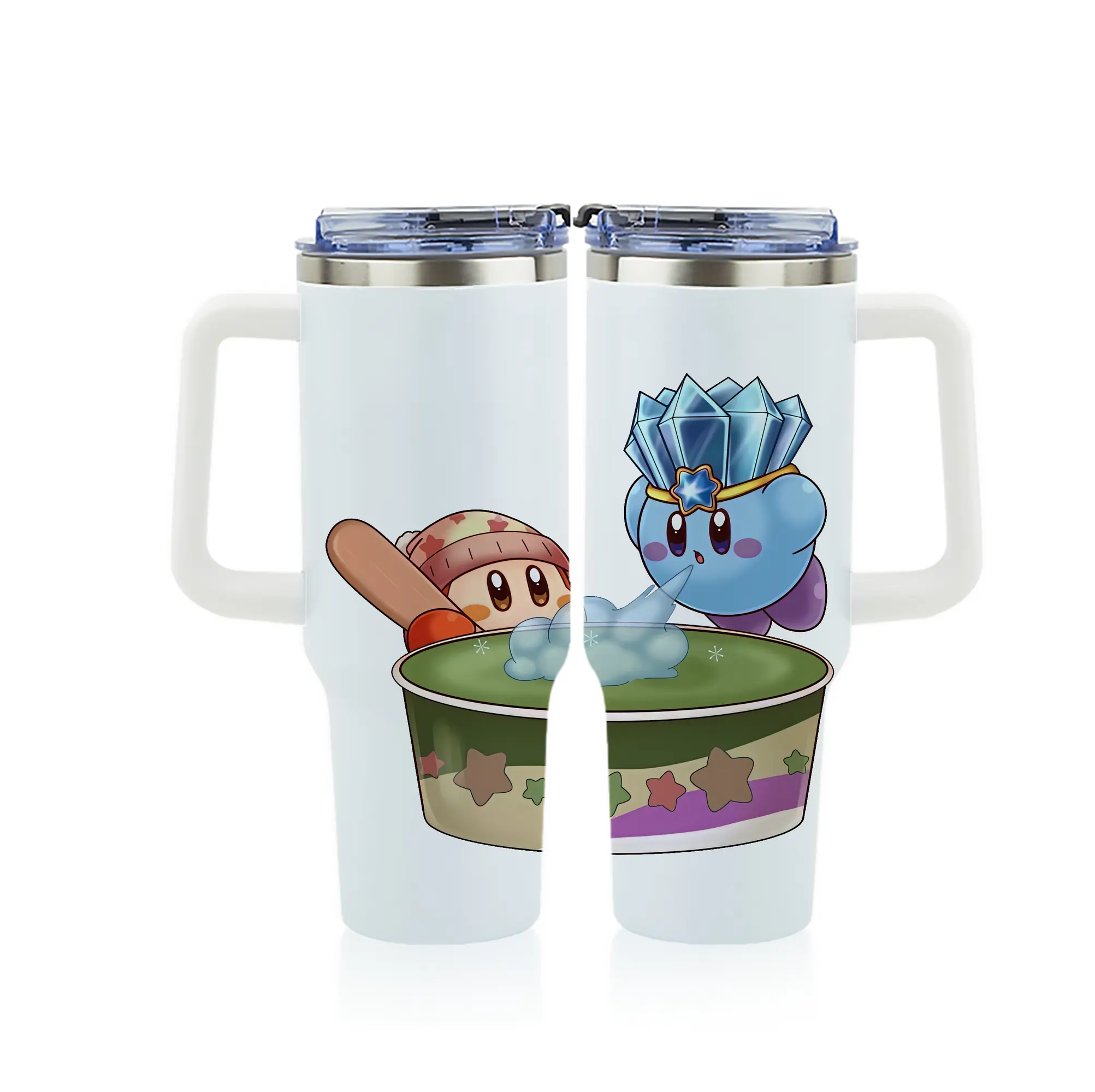 星のカービィ グッズ ワドルディ - 1200mL フルプリント車用タンブラー ・ 304ステンレス 内側 ・ 201ステンレス 外側 ・ 保温 保冷 ・ 通勤 ドライブ アウトドア用