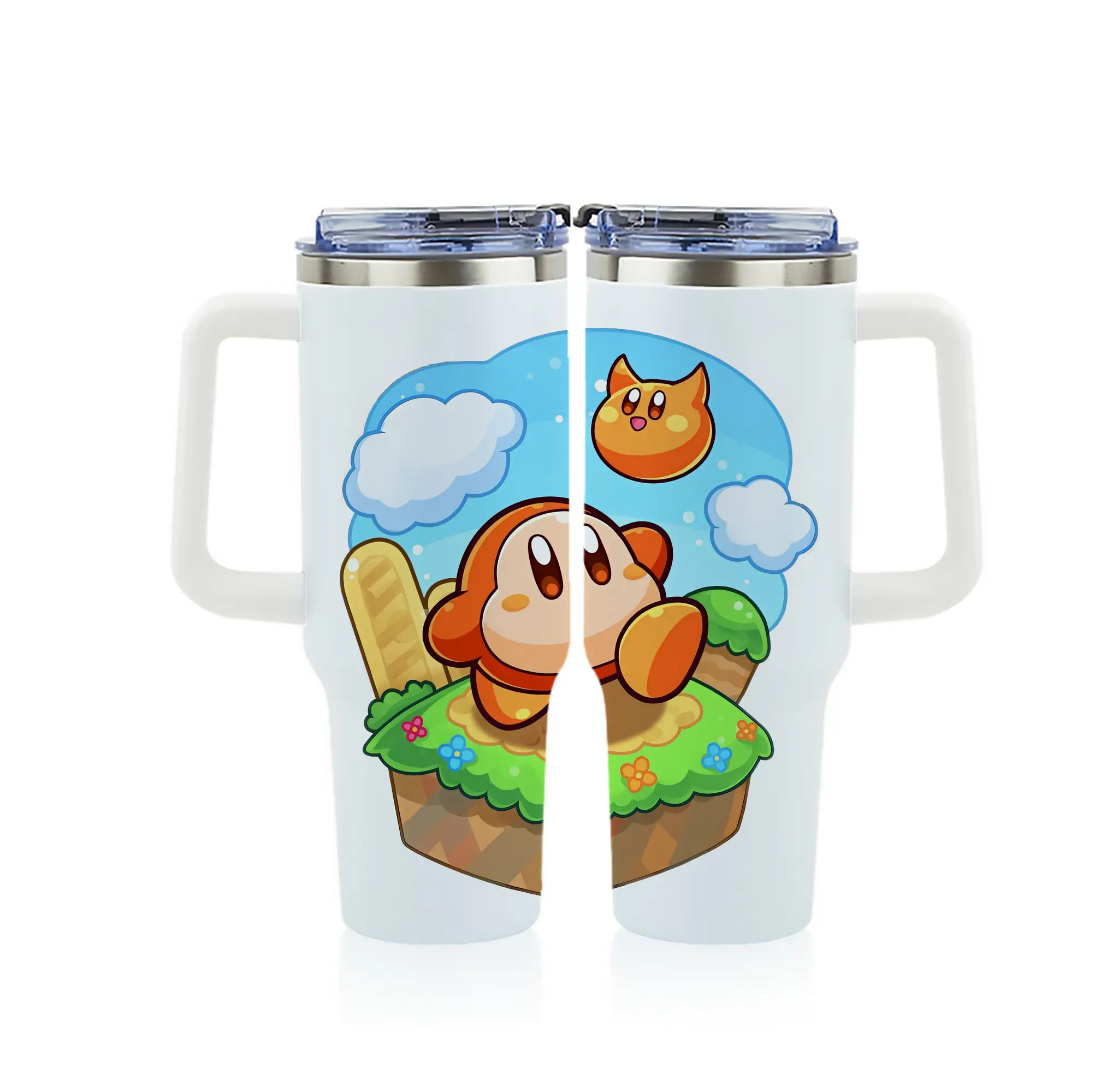 星のカービィ グッズ ワドルディ - 1200mL フルプリント車用タンブラー ・ 304ステンレス 内側 ・ 201ステンレス 外側 ・ 保温 保冷 ・ 通勤 ドライブ アウトドア用