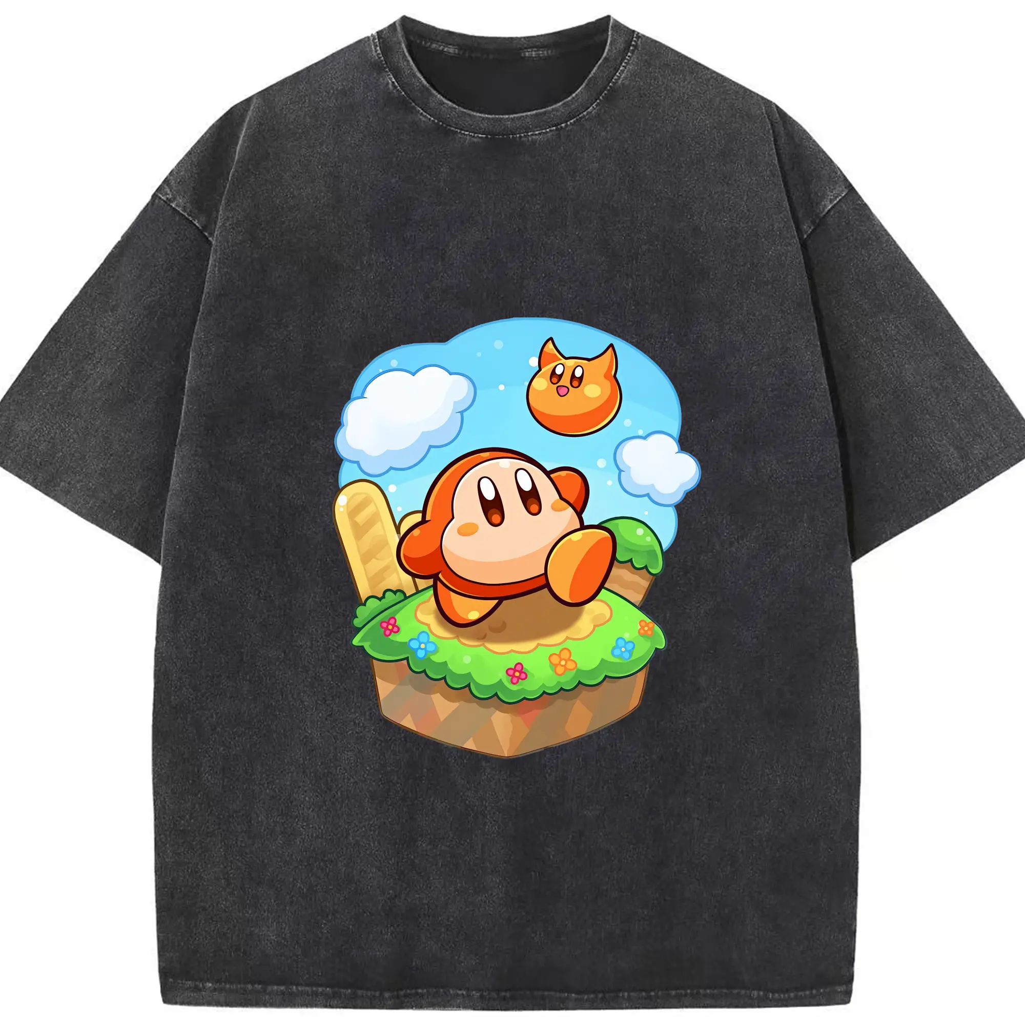 星のカービィ グッズ ワドルディ - 綿100％ ヴィンテージ風 半袖Tシャツ ・ フロントプリント ・ 柔らか肌触り ・ 通気性 快適 ・ スポーツ カジュアル 外出用