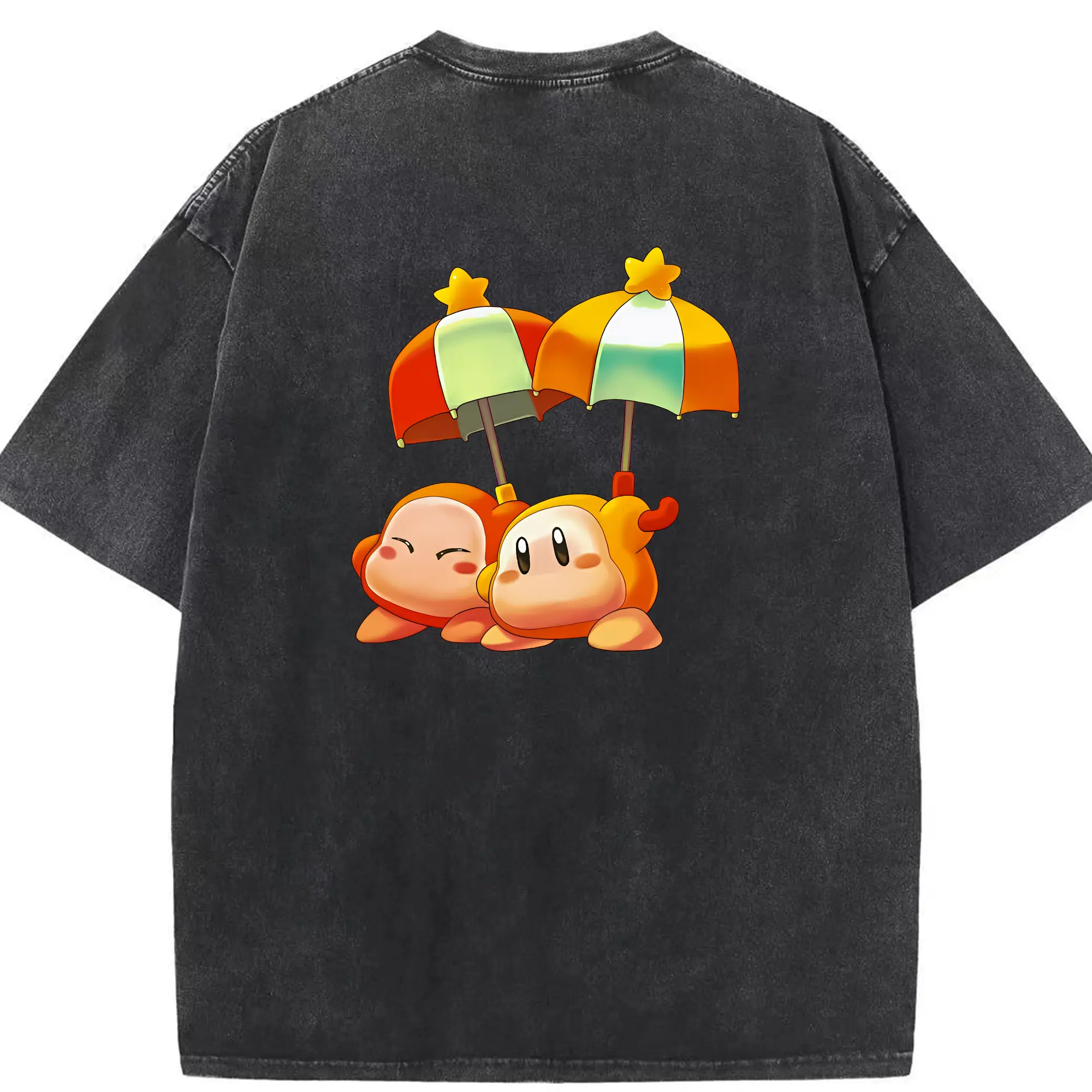 星のカービィ グッズ ワドルディ - 綿100％ ヴィンテージ風 半袖Tシャツ ・ 背面プリント ・ 柔らか肌触り ・ 通気性 快適 ・ スポーツ カジュアル 外出用