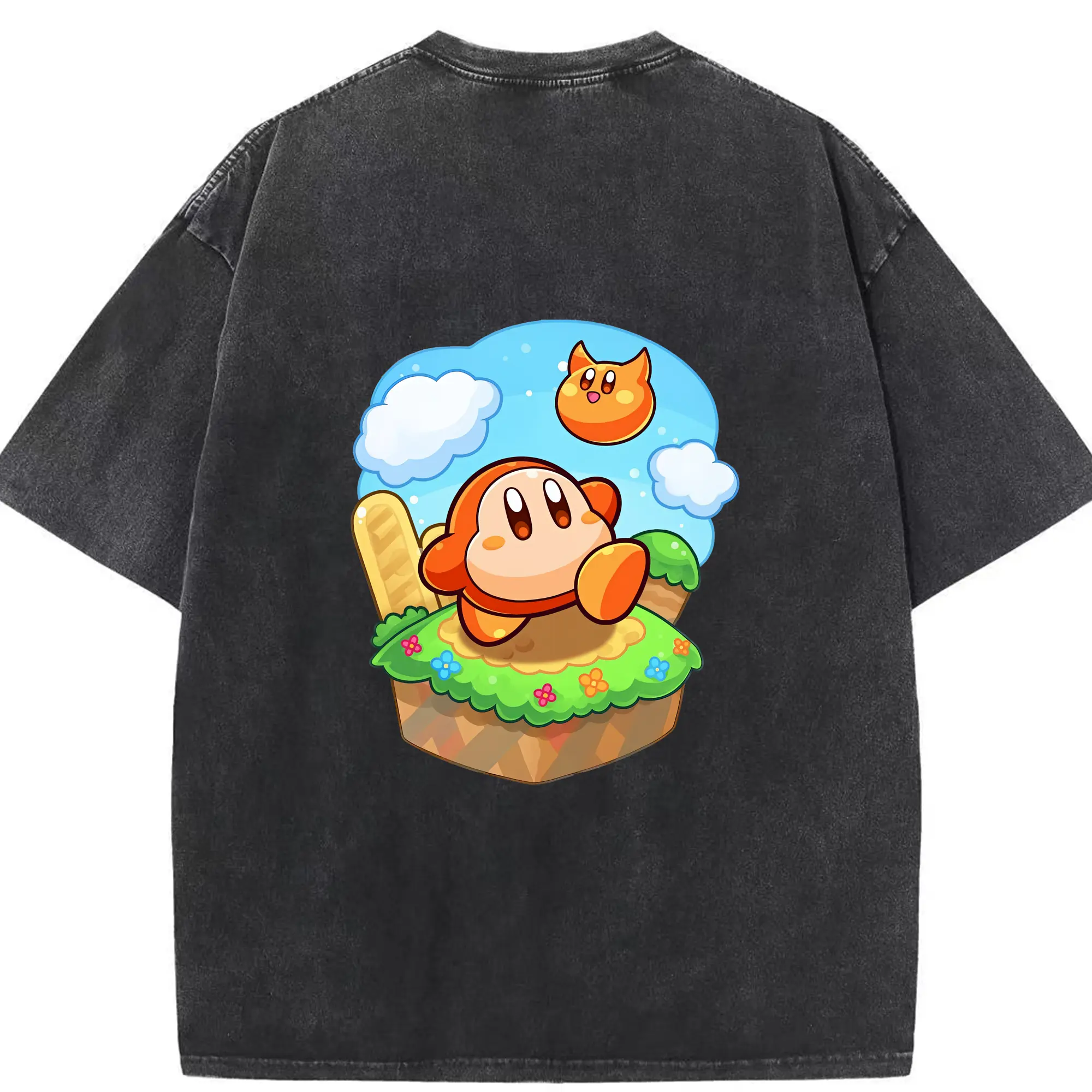 星のカービィ グッズ ワドルディ - 綿100％ ヴィンテージ風 半袖Tシャツ ・ 背面プリント ・ 柔らか肌触り ・ 通気性 快適 ・ スポーツ カジュアル 外出用