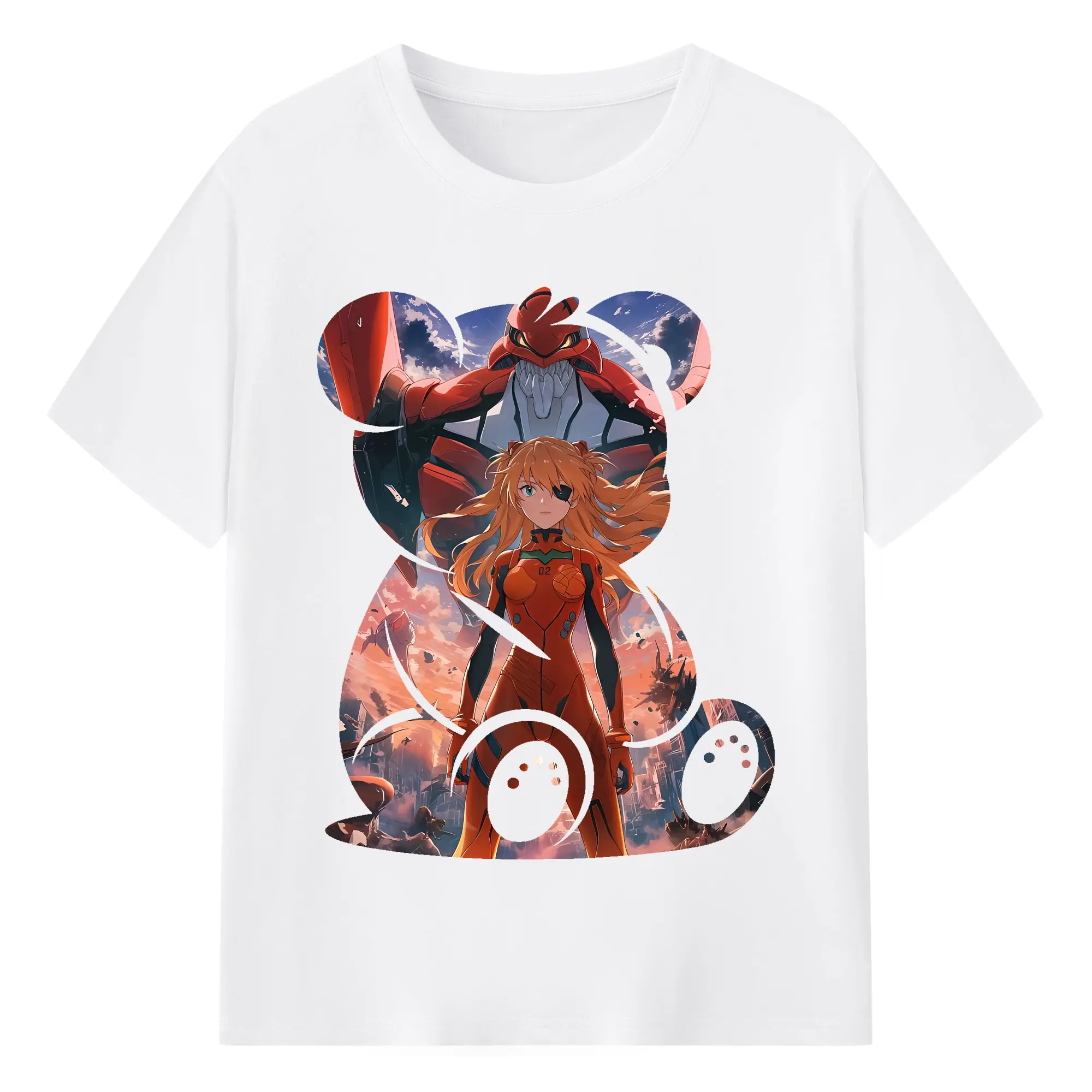 エヴァンゲリオン グッズ,アスカ·ラングレー - 綿100％ 半袖Tシャツ ・ フロントプリント ・ 快適 通気性 ・ 日常使い 散歩 スポーツ用