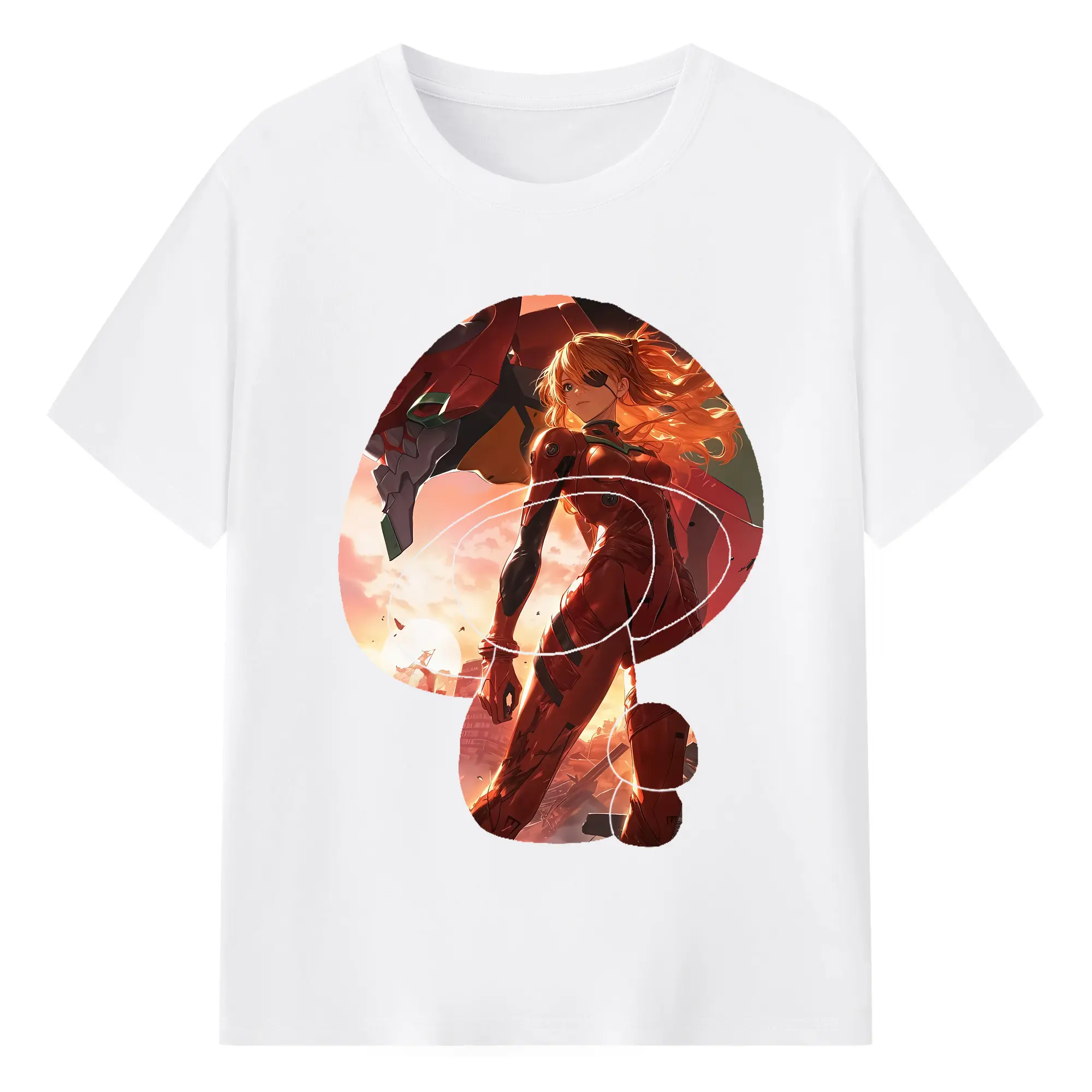 エヴァンゲリオン グッズ,アスカ·ラングレー - 綿100％ 半袖Tシャツ ・ フロントプリント ・ 快適 通気性 ・ 日常使い 散歩 スポーツ用