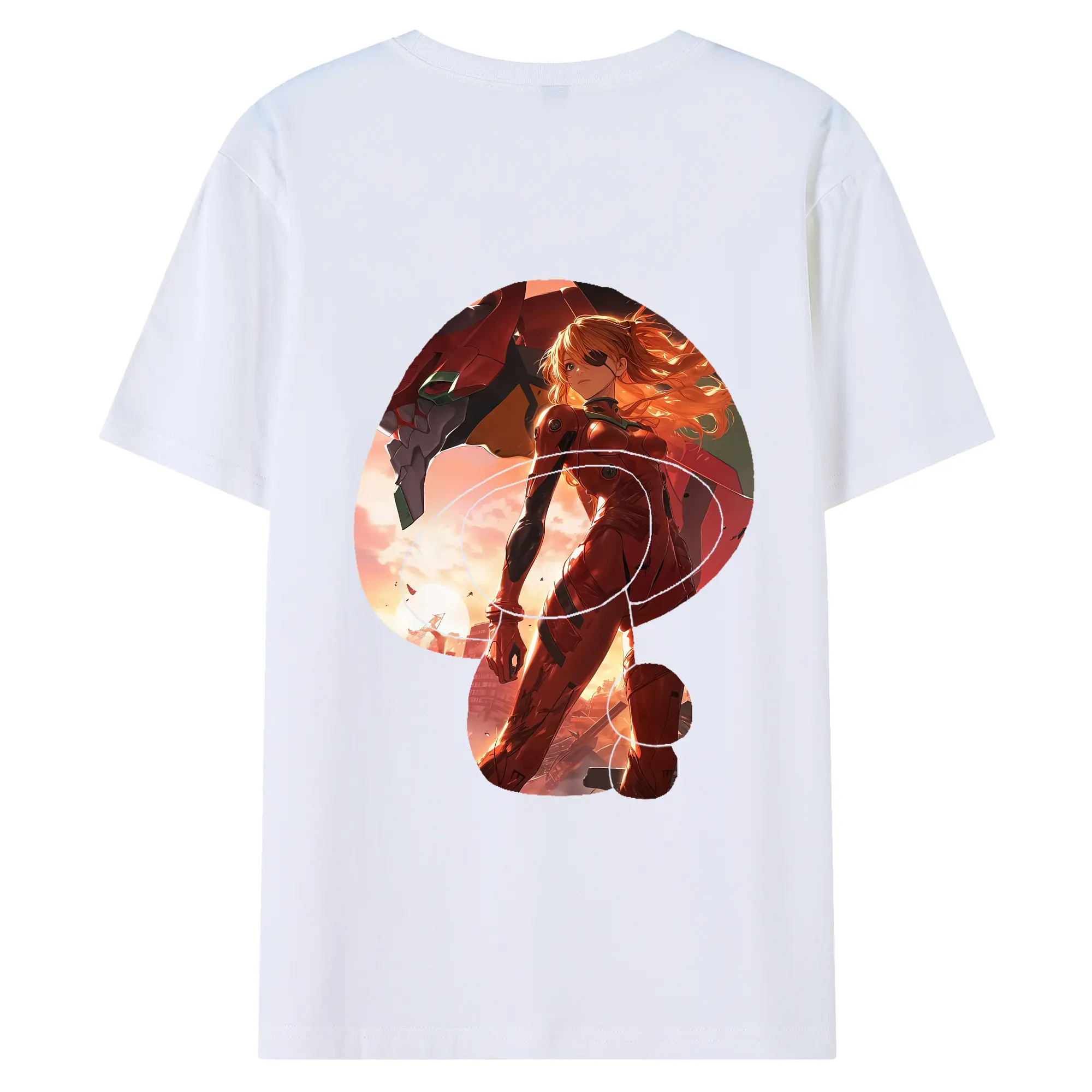 エヴァンゲリオン グッズ,アスカ·ラングレー - 綿100％ 半袖Tシャツ ・ バックプリント ・ 快適 通気性 ・ 日常使い 散歩 スポーツ用