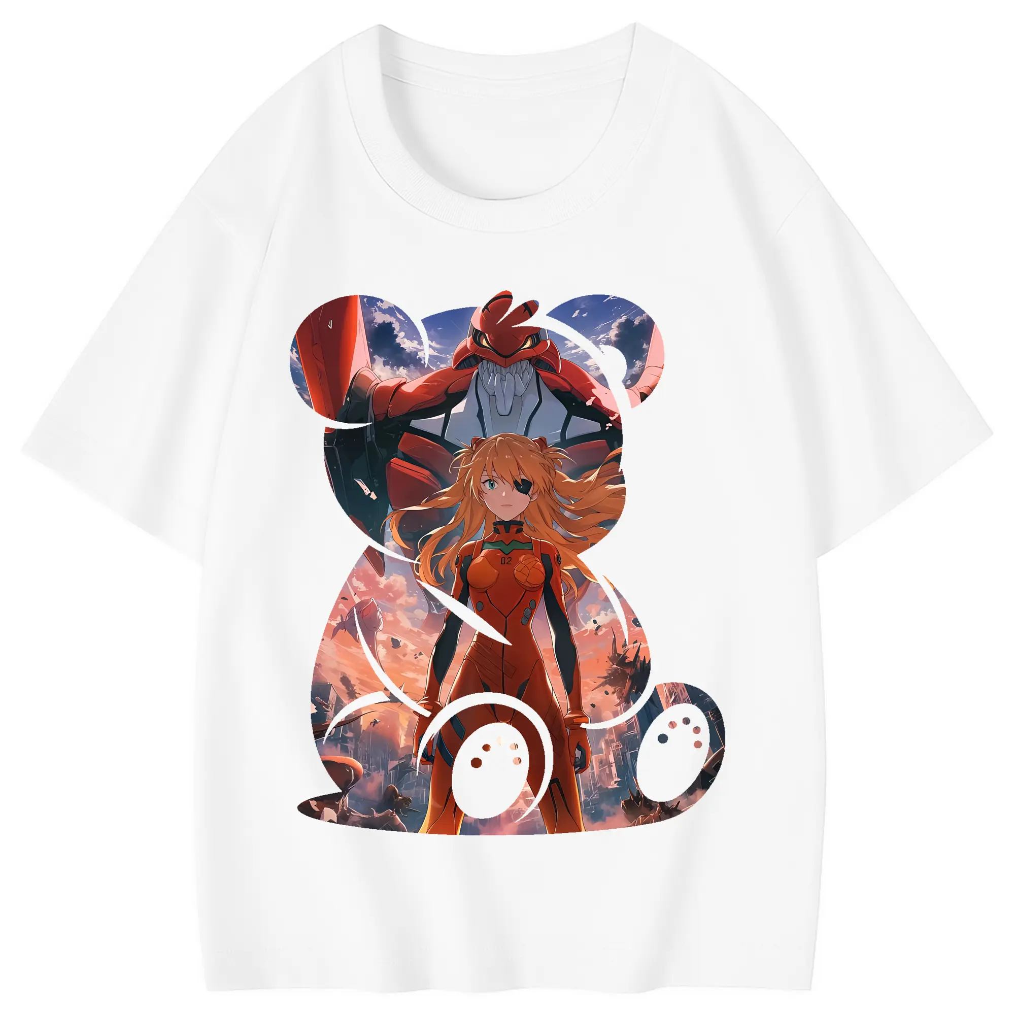 エヴァンゲリオン グッズ,アスカ·ラングレー - 綿100％ キッズTシャツ ・ フロントプリント ・ 快適 通気性 ・ スポーツ カジュアル 散歩用