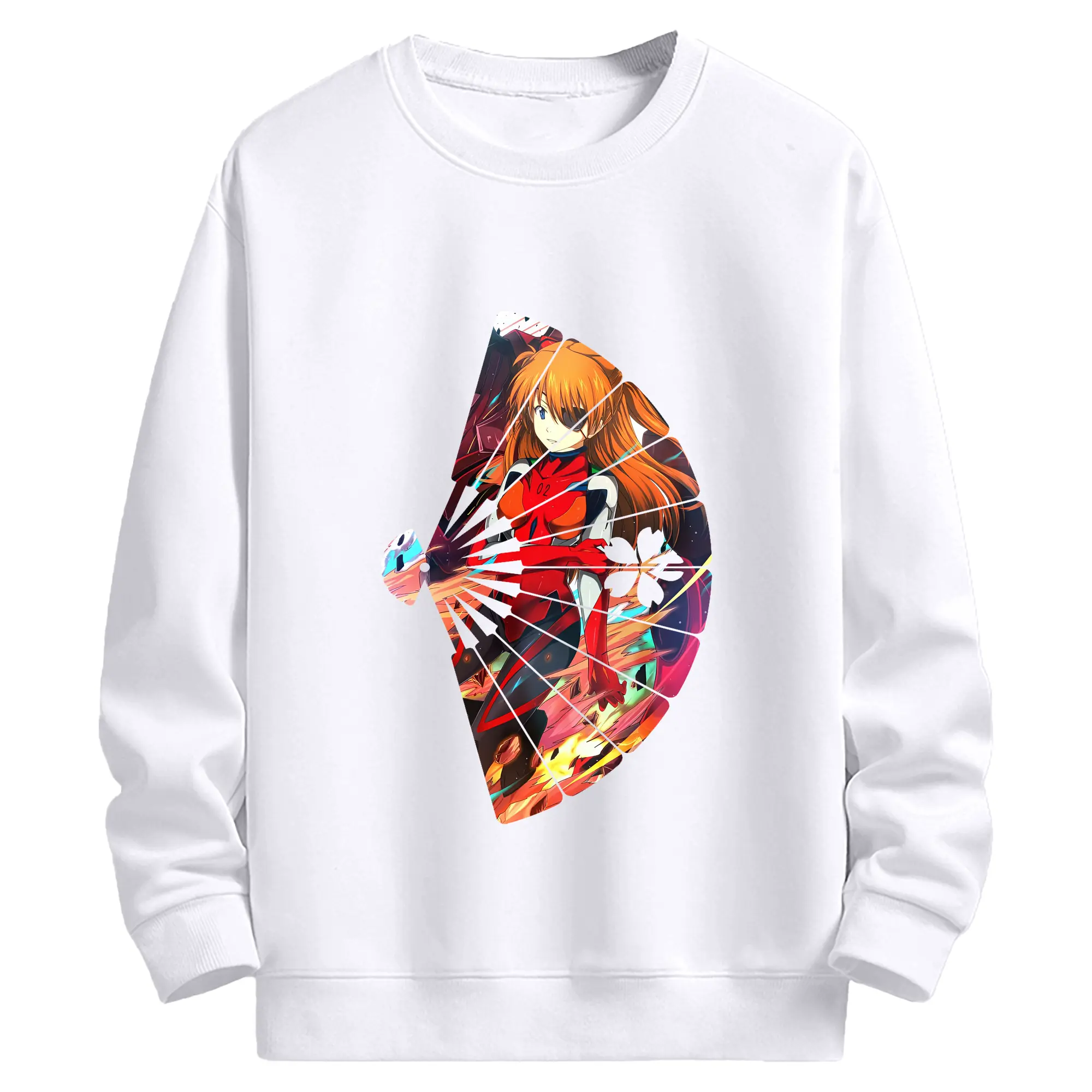 エヴァンゲリオン グッズ,アスカ·ラングレー - 高品質 クルーネック スウェット ・ コットン59％ ポリエステル41％ ・ ユニセックス 長袖 トレーナー ・ カジュアル デイリー スポーツ 散歩用