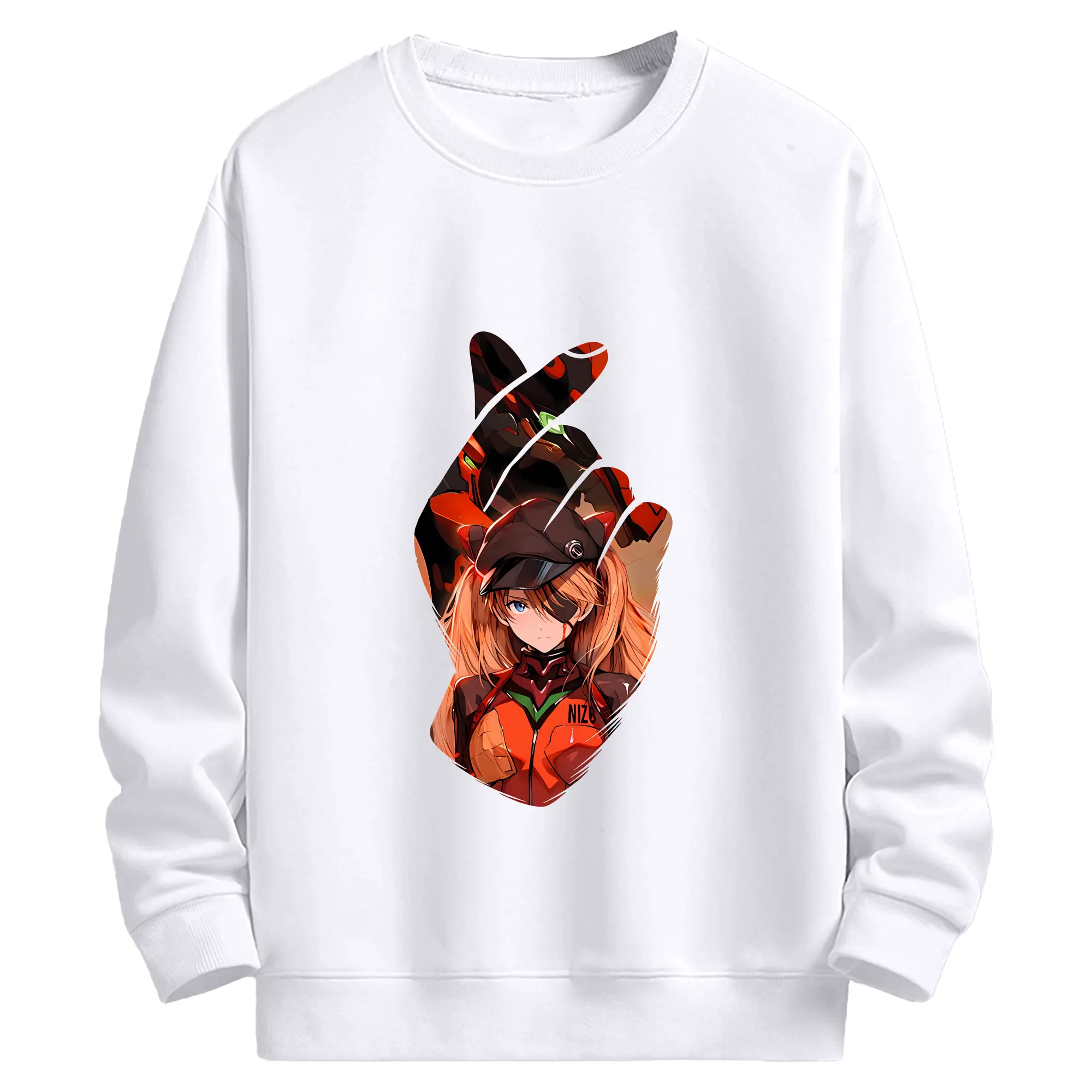 エヴァンゲリオン グッズ,アスカ·ラングレー - 高品質 クルーネック スウェット ・ コットン59％ ポリエステル41％ ・ ユニセックス 長袖 トレーナー ・ カジュアル デイリー スポーツ 散歩用