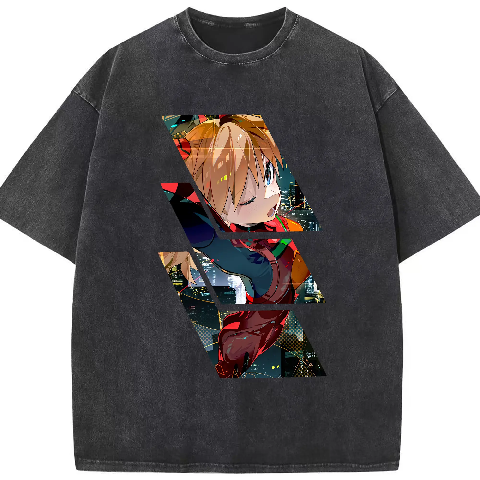 エヴァンゲリオン グッズ,アスカ·ラングレー - 綿100％ ヴィンテージ風 半袖Tシャツ ・ フロントプリント ・ 柔らか肌触り ・ 通気性 快適 ・ スポーツ カジュアル 外出用