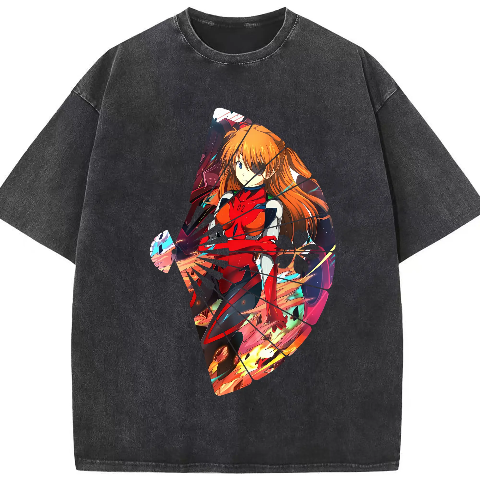 エヴァンゲリオン グッズ,アスカ·ラングレー - 綿100％ ヴィンテージ風 半袖Tシャツ ・ フロントプリント ・ 柔らか肌触り ・ 通気性 快適 ・ スポーツ カジュアル 外出用