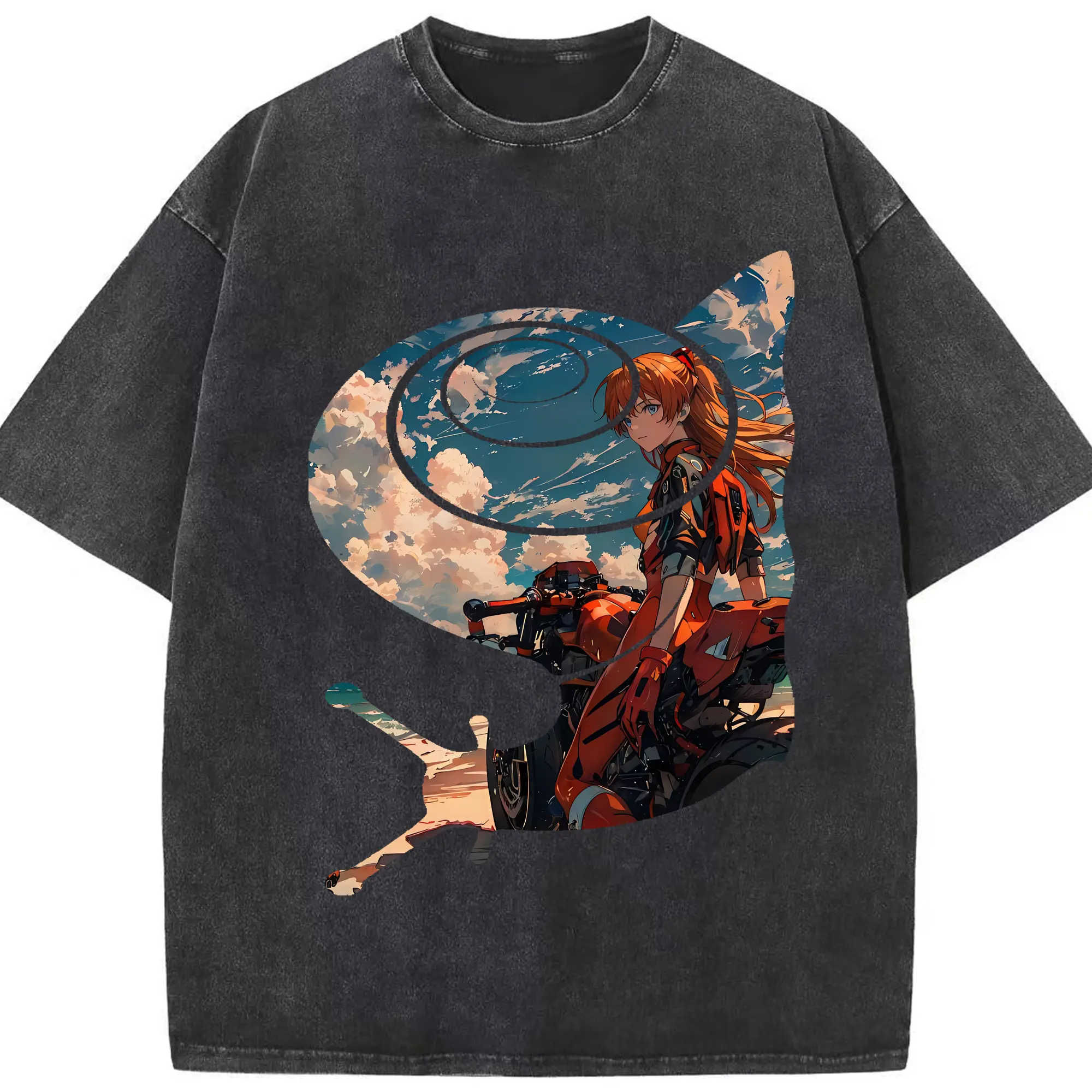 エヴァンゲリオン グッズ,アスカ·ラングレー - 綿100％ ヴィンテージ風 半袖Tシャツ ・ フロントプリント ・ 柔らか肌触り ・ 通気性 快適 ・ スポーツ カジュアル 外出用