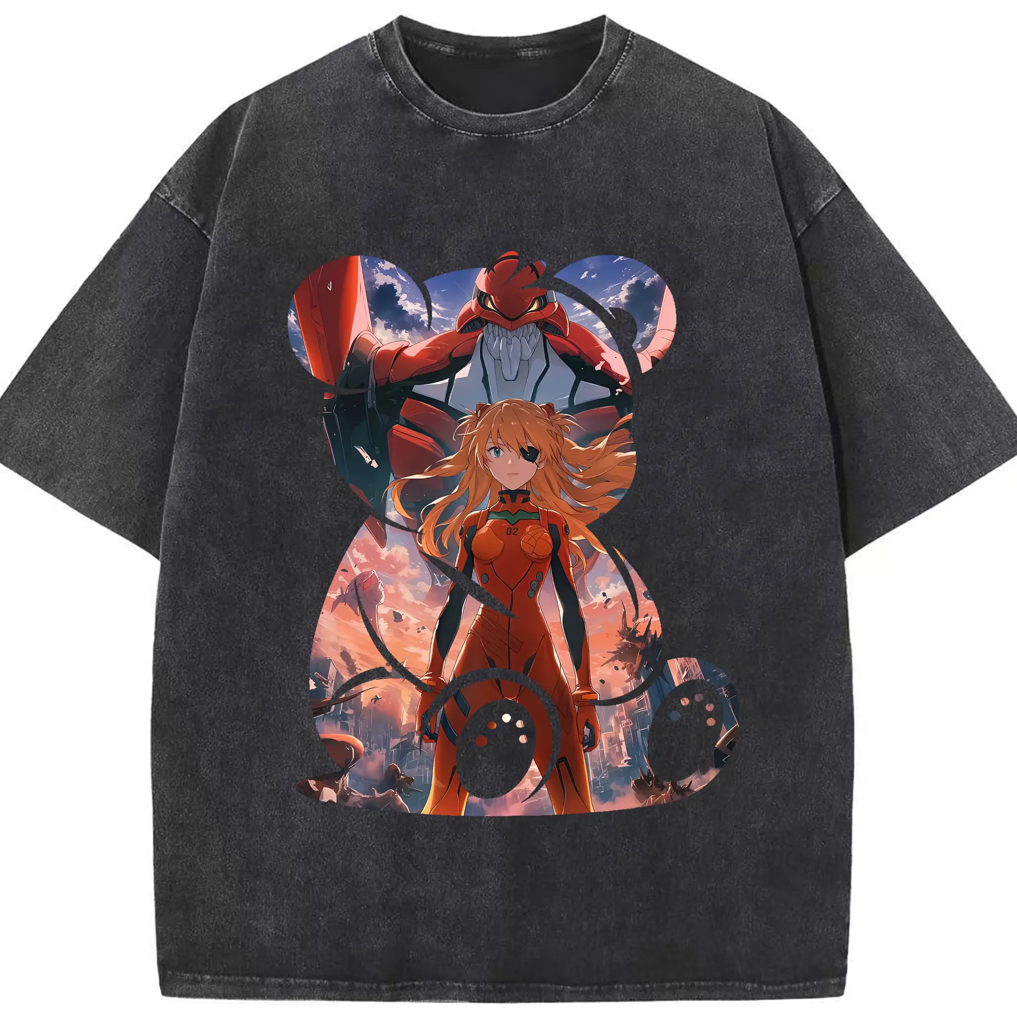 エヴァンゲリオン グッズ,アスカ·ラングレー - 綿100％ ヴィンテージ風 半袖Tシャツ ・ フロントプリント ・ 柔らか肌触り ・ 通気性 快適 ・ スポーツ カジュアル 外出用