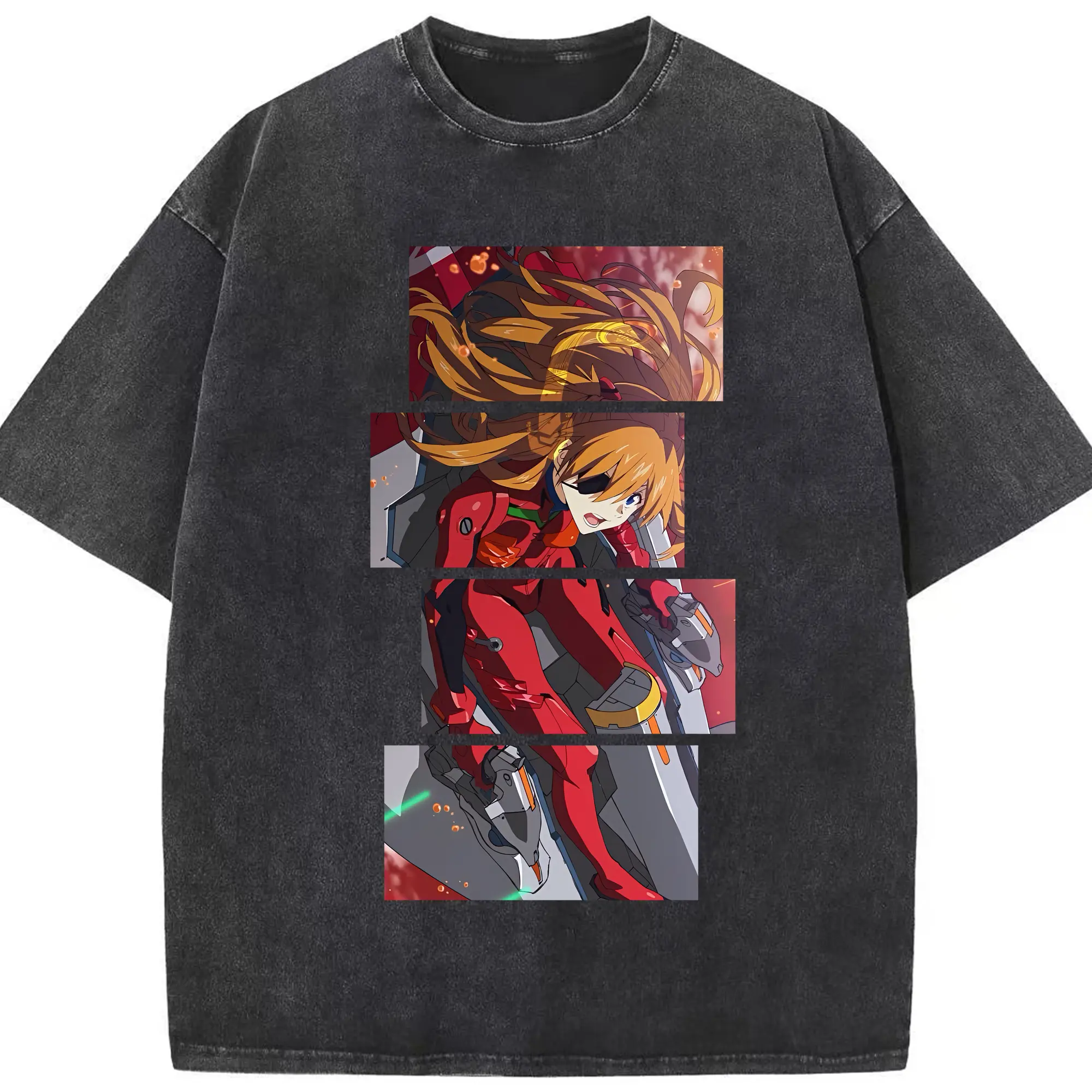 エヴァンゲリオン グッズ,アスカ·ラングレー - 綿100％ ヴィンテージ風 半袖Tシャツ ・ フロントプリント ・ 柔らか肌触り ・ 通気性 快適 ・ スポーツ カジュアル 外出用